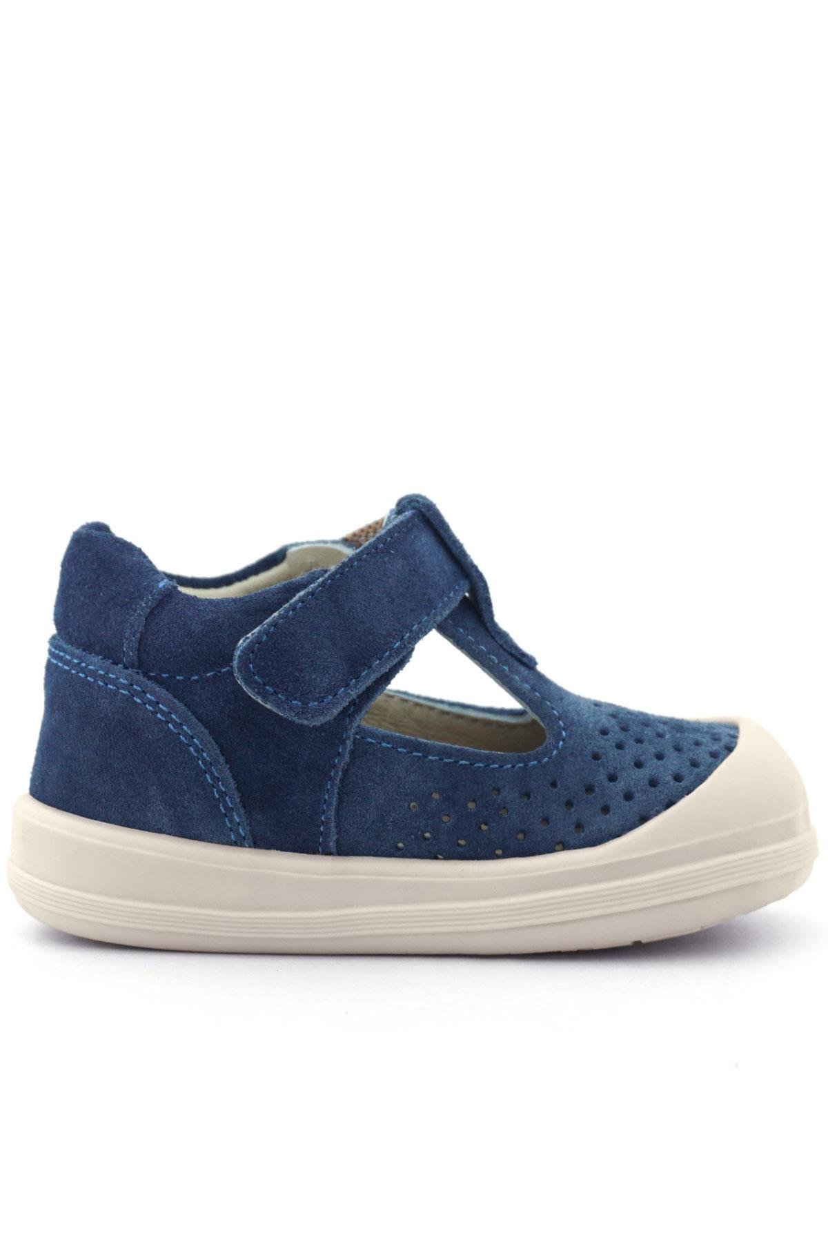 Shaun Hakiki Deri Lacivert Beyaz Cırtlı Anatomik Bebek Sandalet - Görsel 4