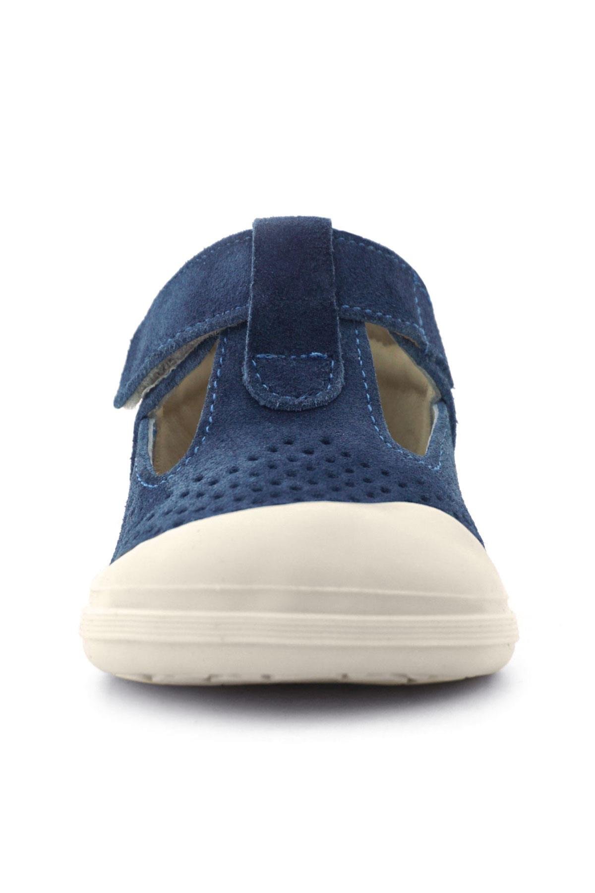 Shaun Hakiki Deri Lacivert Beyaz Cırtlı Anatomik Bebek Sandalet - Görsel 5