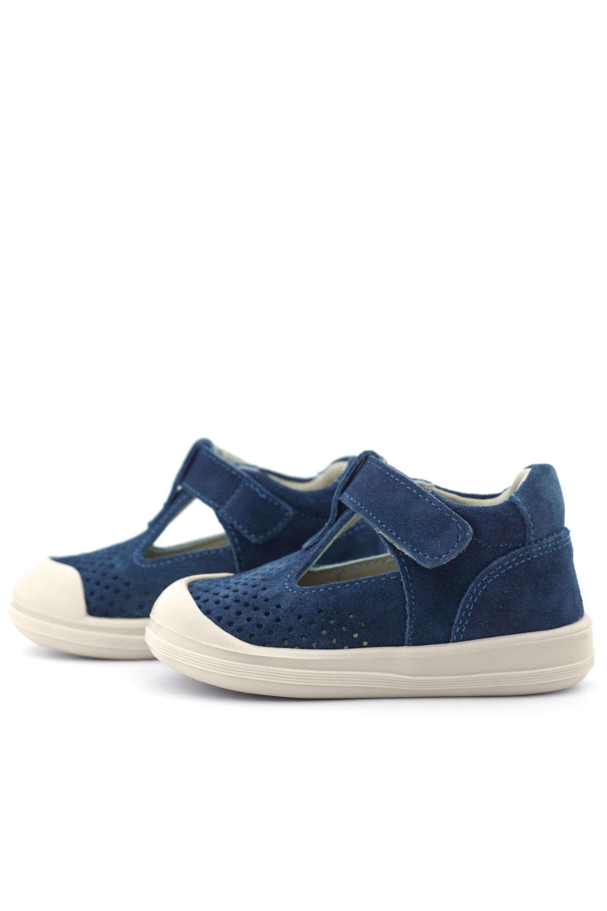 Shaun Hakiki Deri Lacivert Beyaz Cırtlı Anatomik Bebek Sandalet - Görsel 7