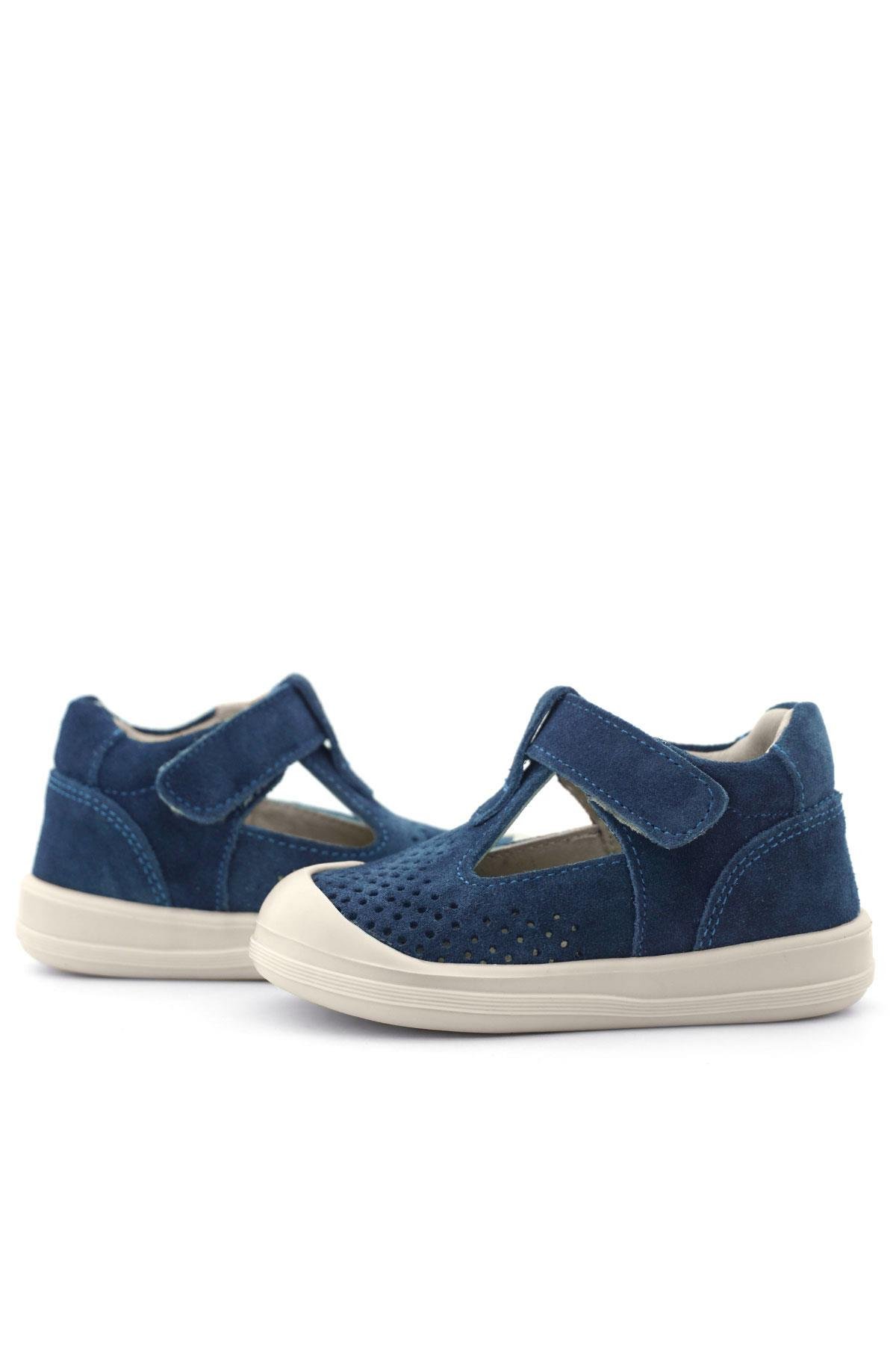 Shaun Hakiki Deri Lacivert Beyaz Cırtlı Anatomik Bebek Sandalet - Görsel 8