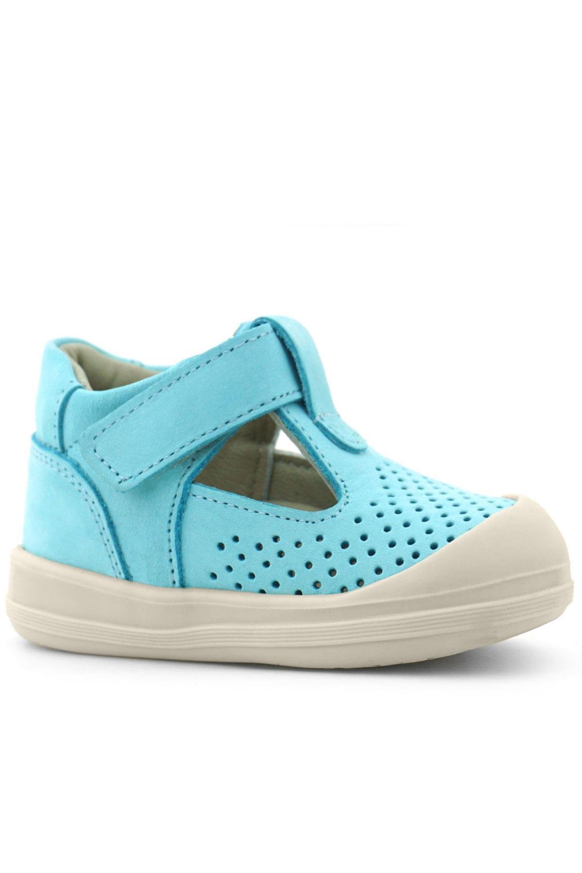 Shaun Hakiki Deri Mavi Beyaz Cırtlı Anatomik Bebek Sandalet - Görsel 4