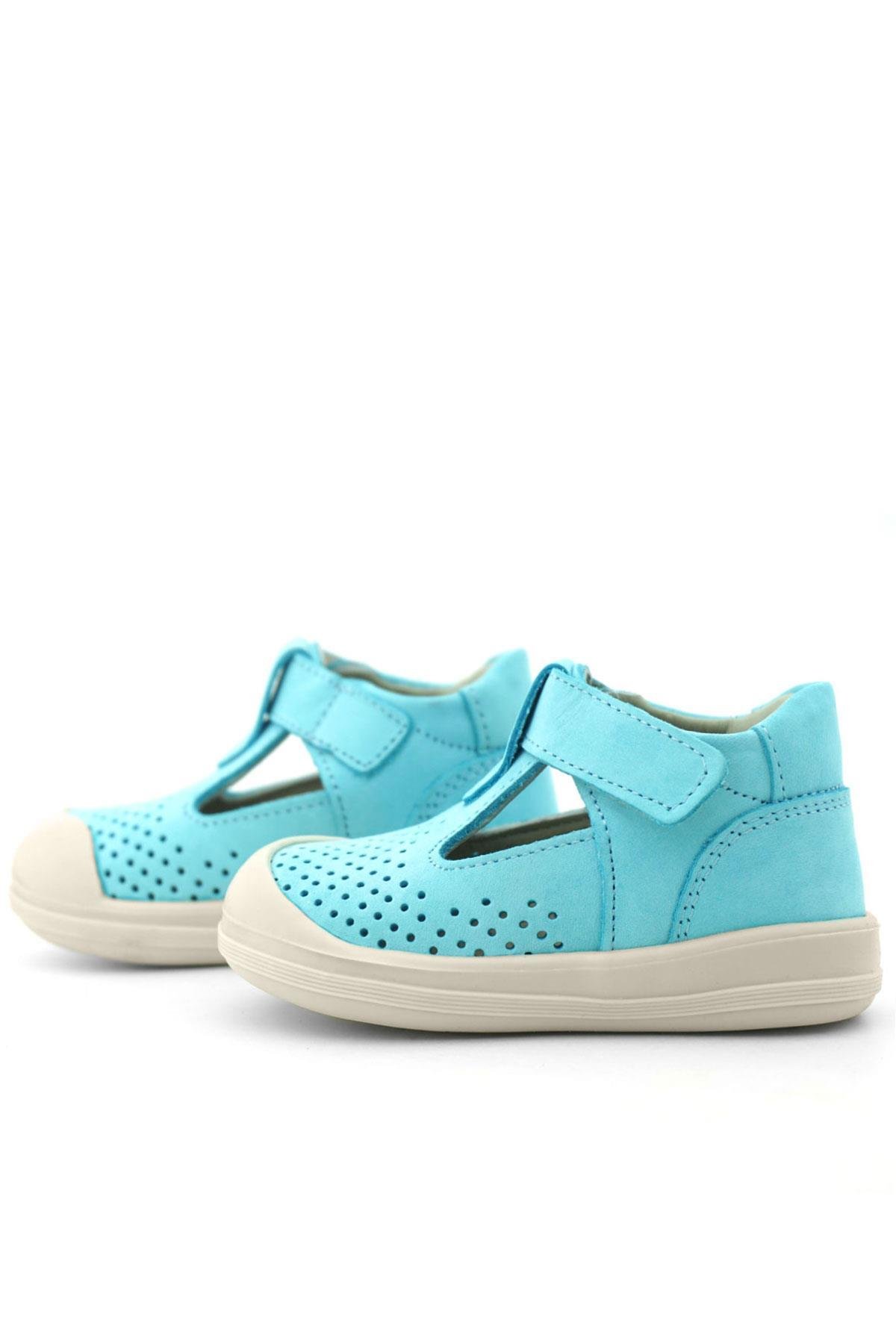 Shaun Hakiki Deri Mavi Beyaz Cırtlı Anatomik Bebek Sandalet - Görsel 8
