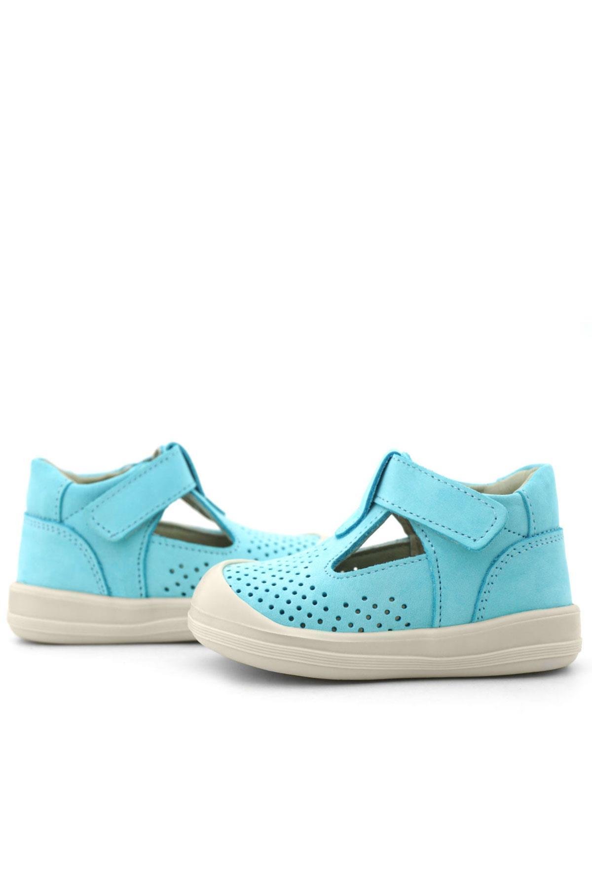 Shaun Hakiki Deri Mavi Beyaz Cırtlı Anatomik Bebek Sandalet - Görsel 9