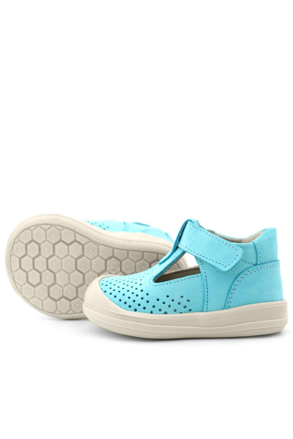 Shaun Hakiki Deri Mavi Beyaz Cırtlı Anatomik Bebek Sandalet - Görsel 10
