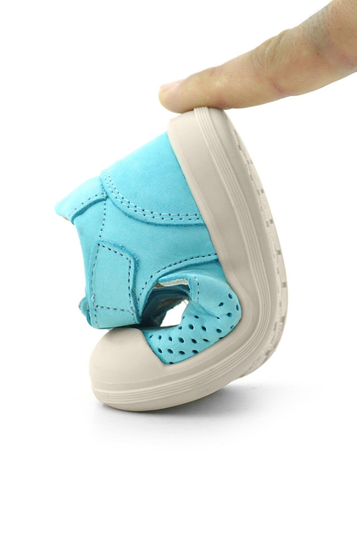 Shaun Hakiki Deri Mavi Beyaz Cırtlı Anatomik Bebek Sandalet - Görsel 11