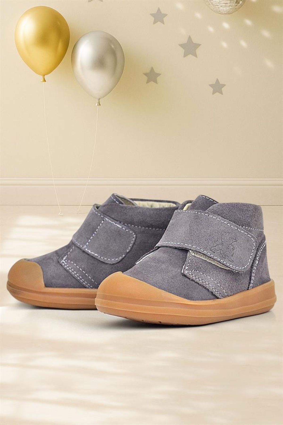 Yoohoo Hakiki Deri Koyu Gri Cırtlı Unisex Bebek Bot - Görsel 3