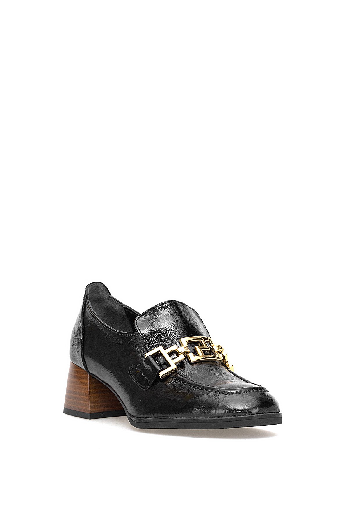 D25KA-995 Kadın Hakiki Rugan Deri Klasik Topuklu Ayakkabı Siyah - Görsel 3