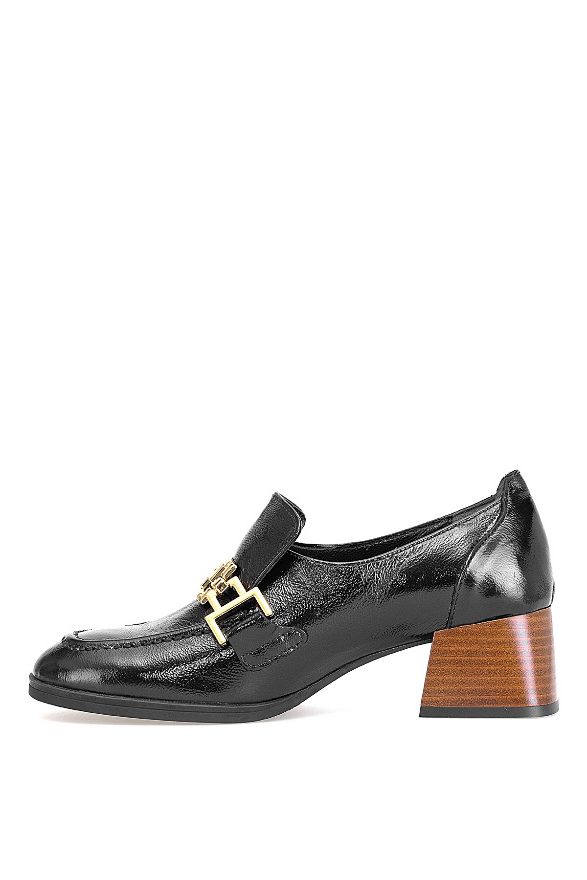 D25KA-995 Kadın Hakiki Rugan Deri Klasik Topuklu Ayakkabı Siyah - Görsel 4