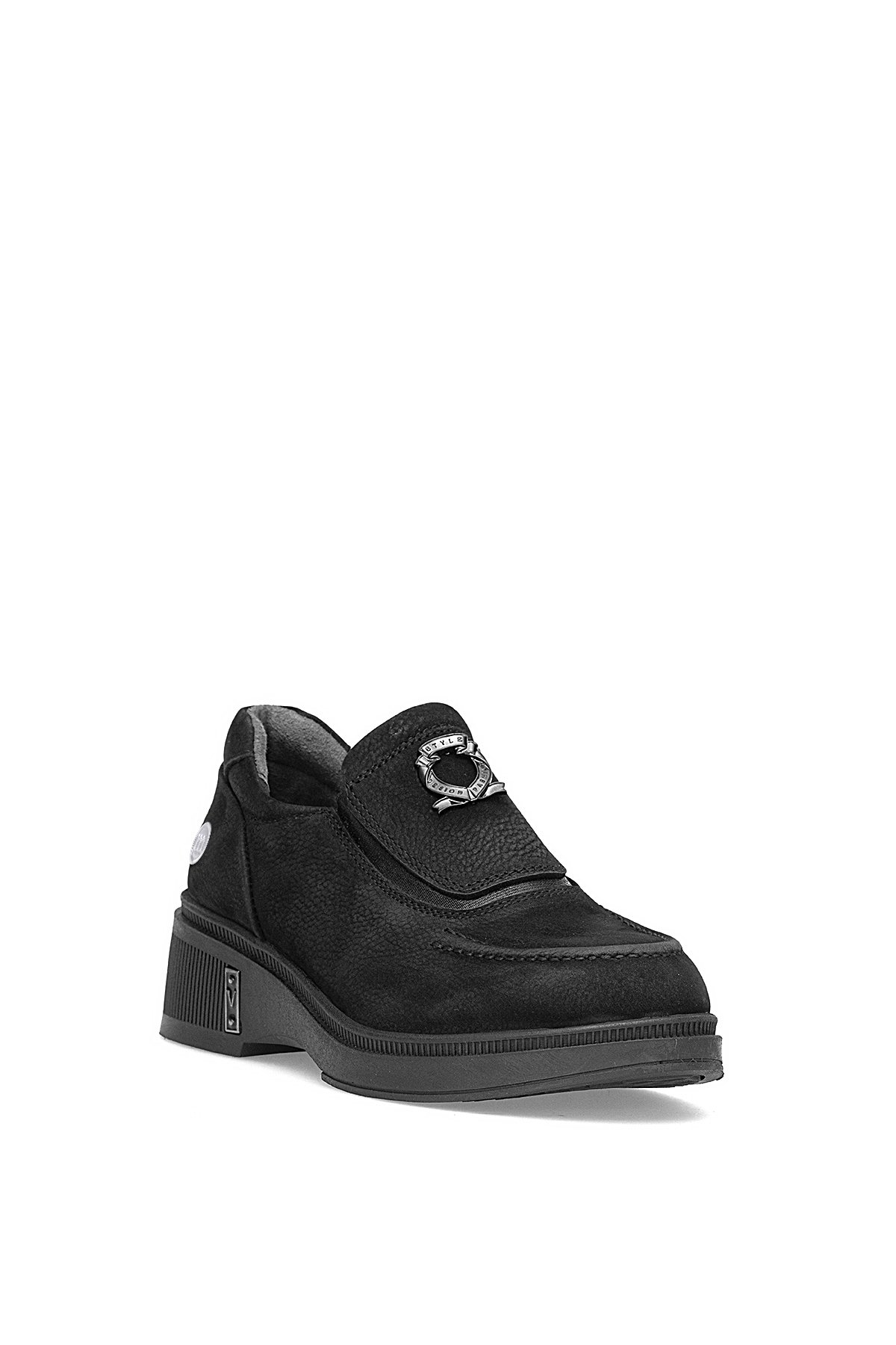 D25KA-7105 Kadın Hakiki Nubuk Deri Dolgu Topuk Ayakkabı Siyah - Görsel 3