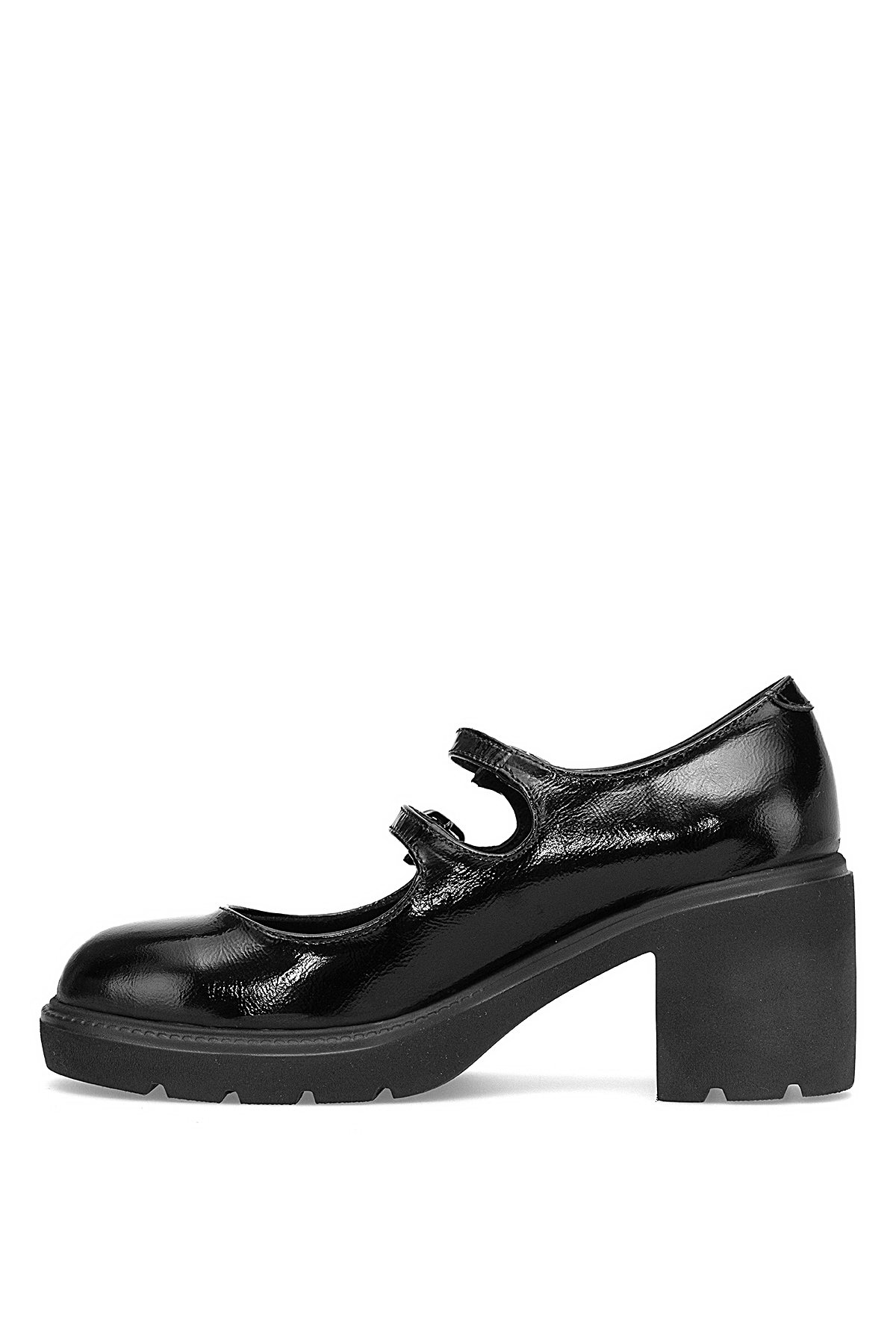 D25KA-160 Kadın Hakiki Rugan Deri Klasik Topuklu Ayakkabı Siyah - Görsel 4