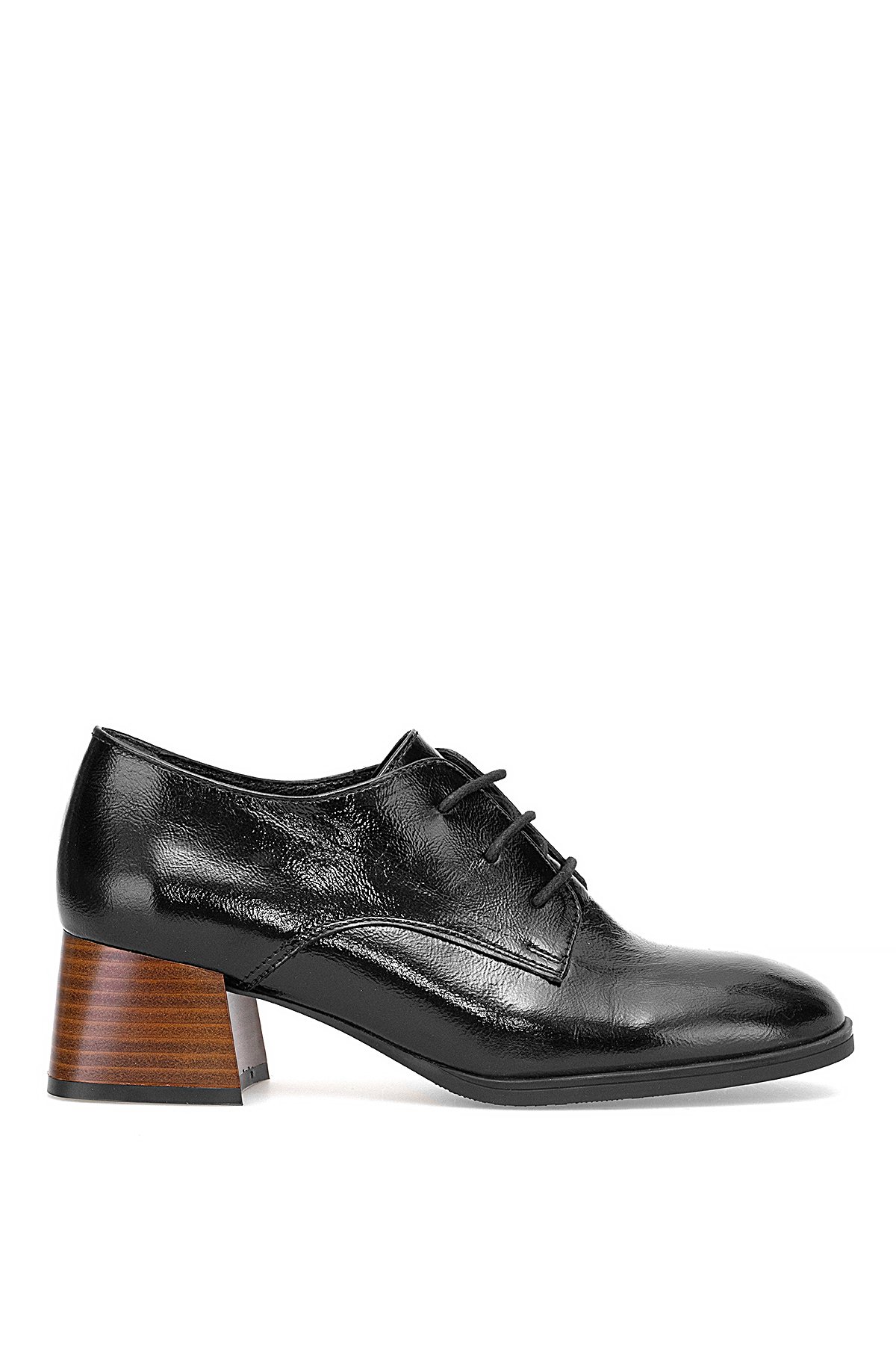 D25KA-1545 Kadın Hakiki Rugan Deri Klasik Topuklu Ayakkabı Siyah - Görsel 2