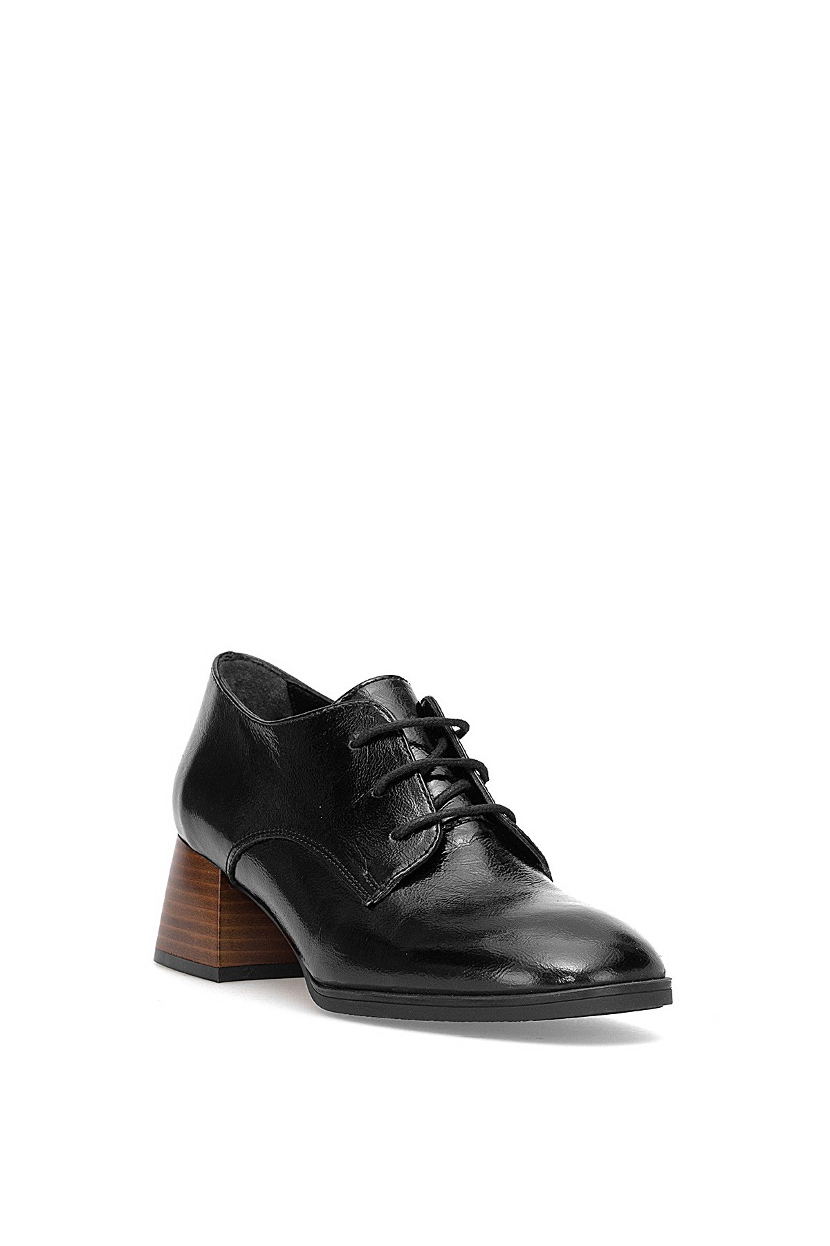 D25KA-1545 Kadın Hakiki Rugan Deri Klasik Topuklu Ayakkabı Siyah - Görsel 3