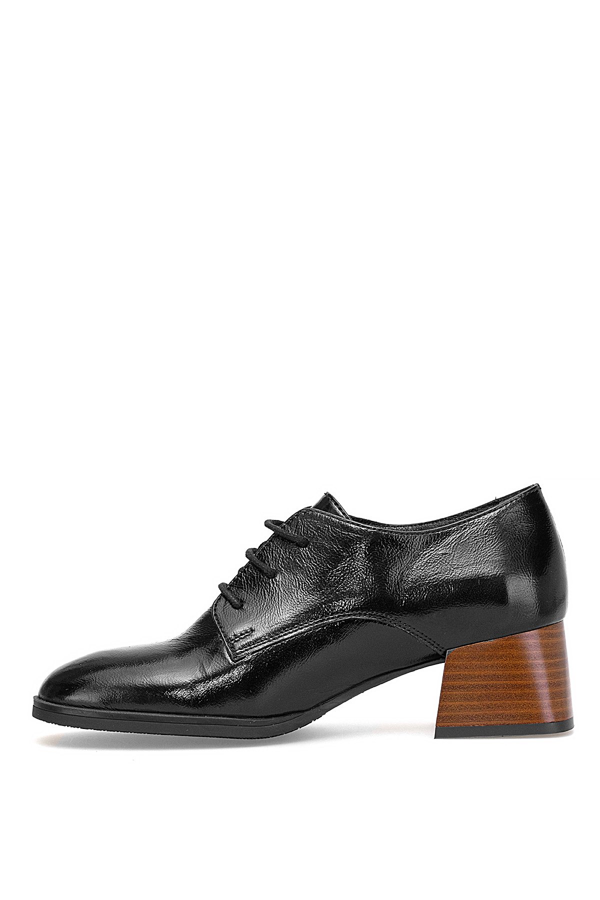 D25KA-1545 Kadın Hakiki Rugan Deri Klasik Topuklu Ayakkabı Siyah - Görsel 4