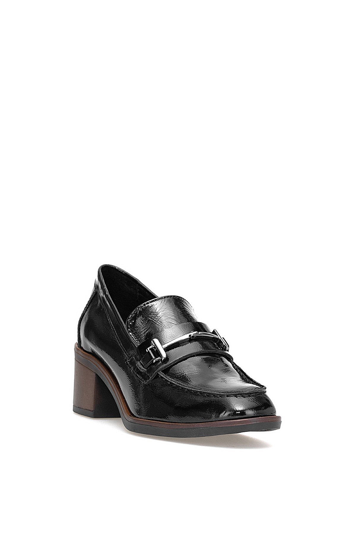 D25KA-150 Kadın Hakiki Rugan Deri Klasik Topuklu Ayakkabı Siyah - Görsel 3