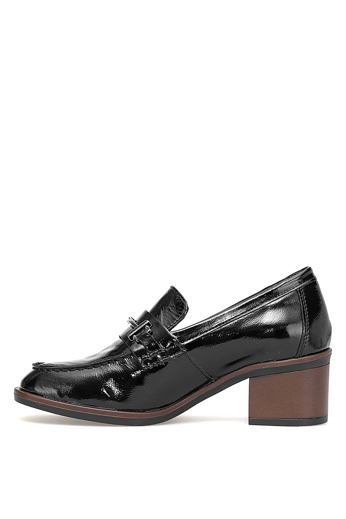 D25KA-150 Kadın Hakiki Rugan Deri Klasik Topuklu Ayakkabı Siyah - Görsel 4