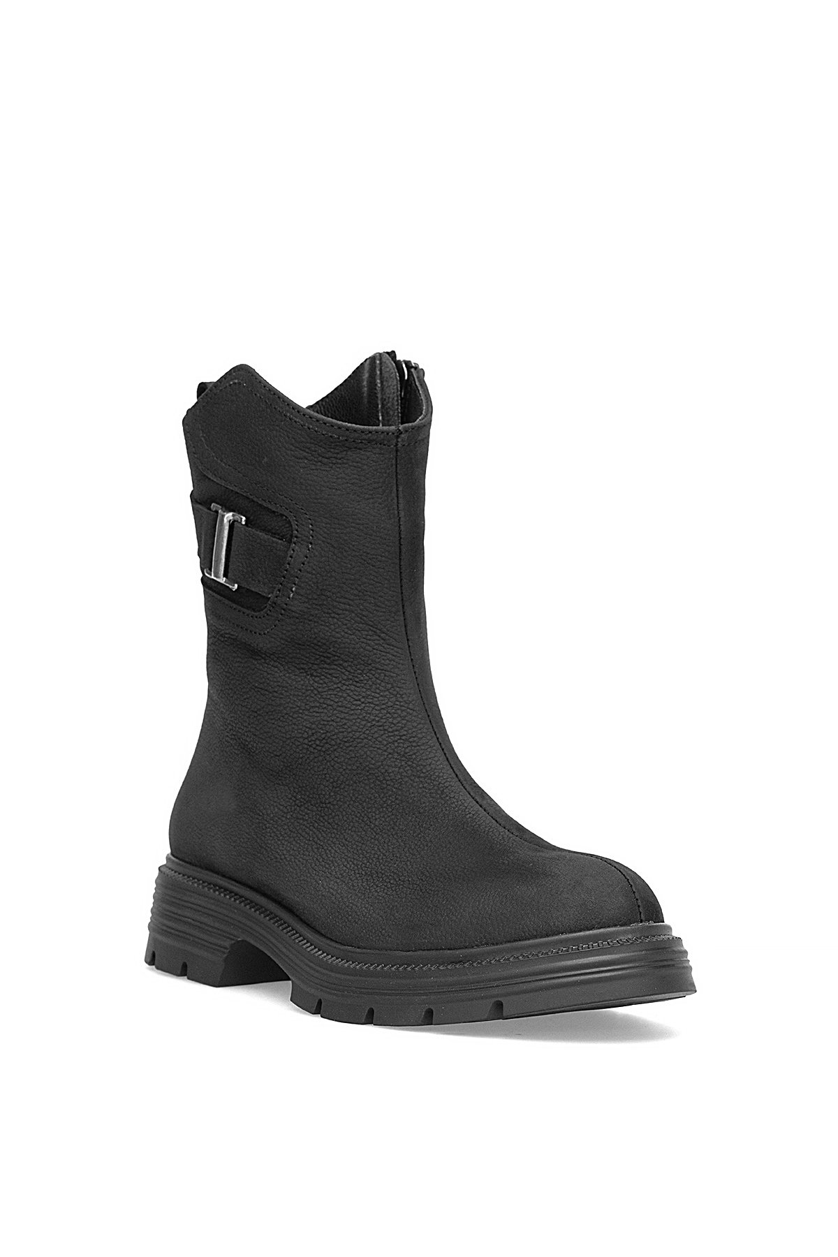 D25KB-1945 Kadın Hakiki Nubuk Deri Topuklu Bot Siyah - Görsel 3