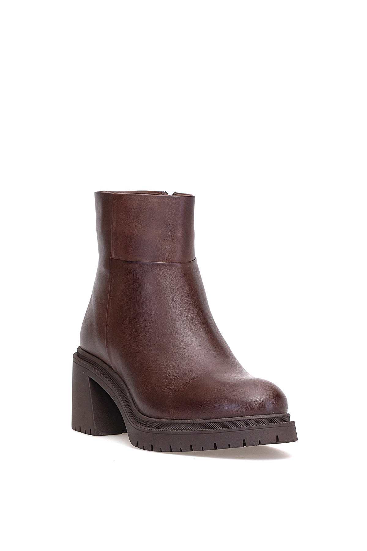 D25KB-8470 Kadın Hakiki Deri Topuklu Bot Kahverengi - Görsel 3