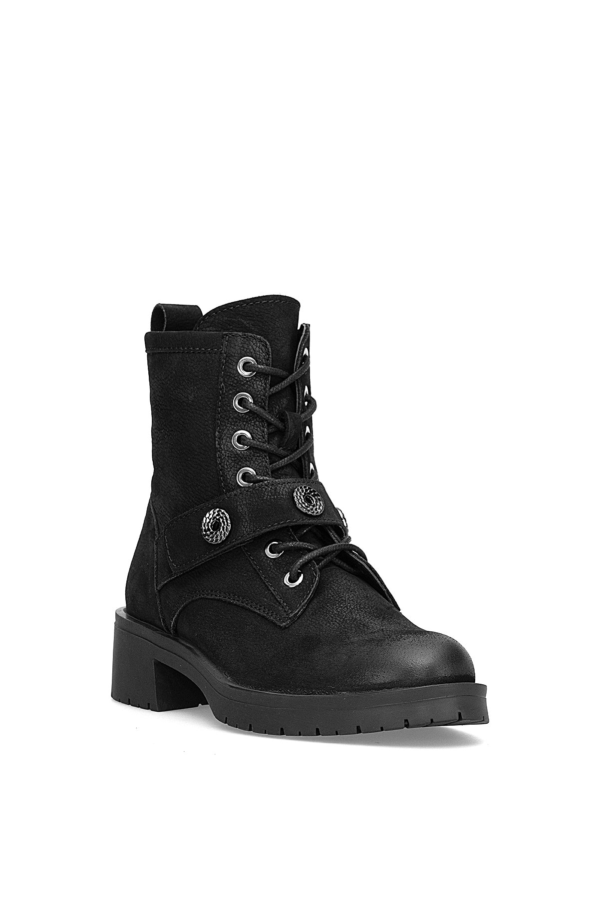 D25KB-8410 Kadın Hakiki Nubuk Deri Topuklu Bot Siyah - Görsel 3