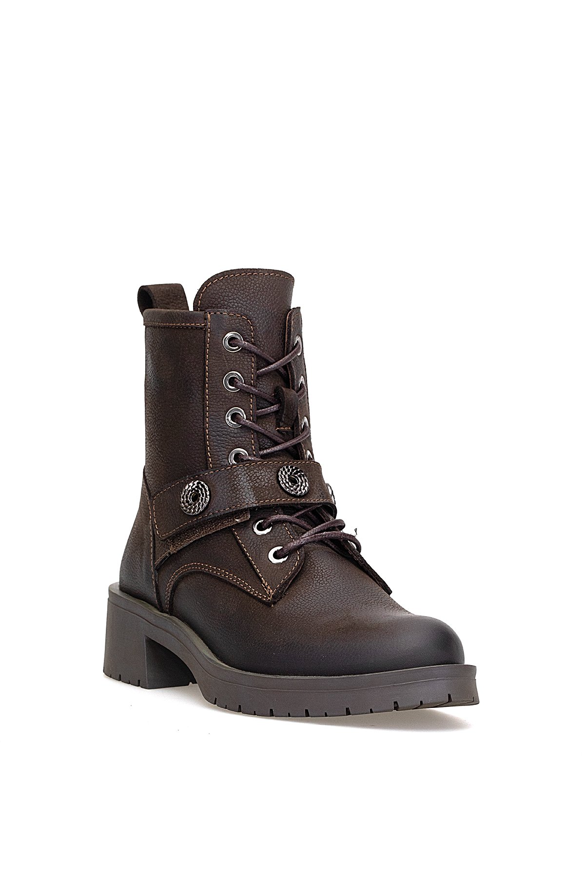 D25KB-8410 Kadın Hakiki Nubuk Deri Topuklu Bot Kahverengi - Görsel 3