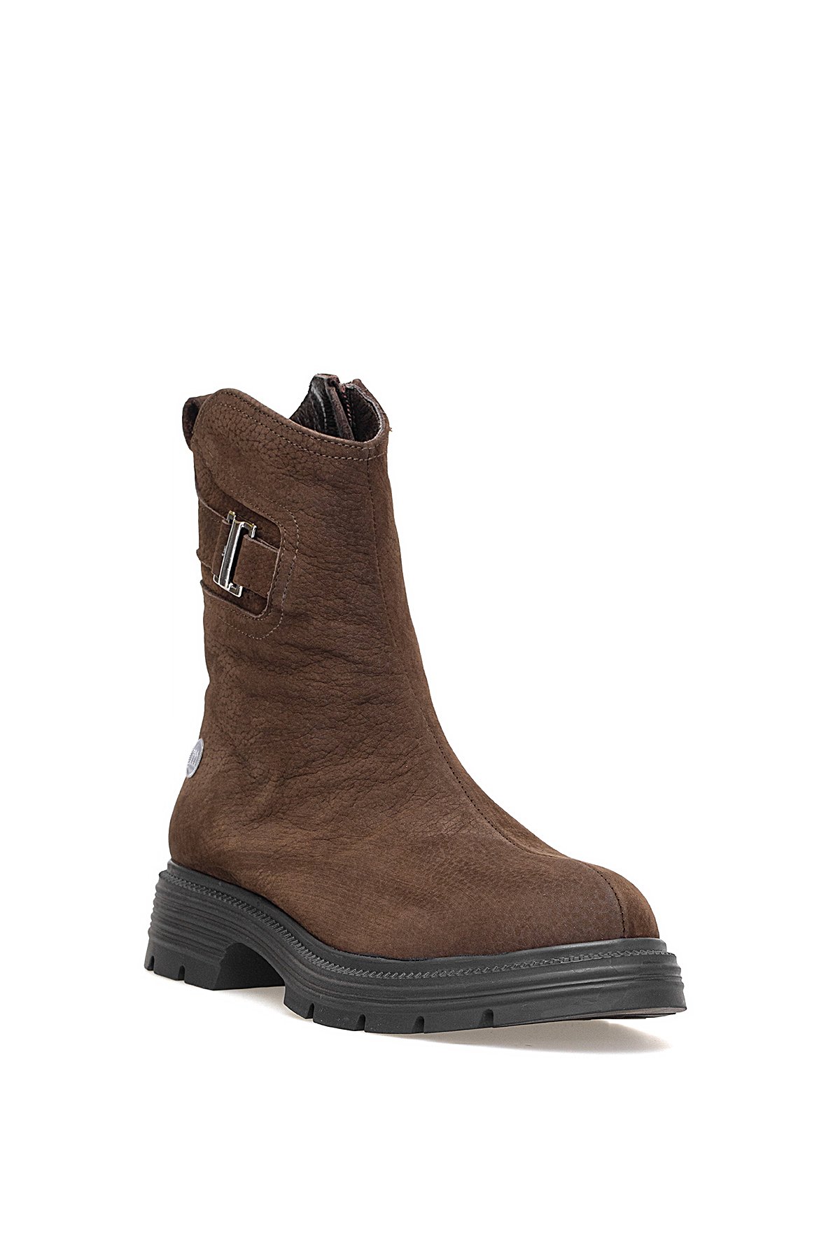 D25KB-1945 Kadın Hakiki Nubuk Deri Topuklu Bot Kahverengi - Görsel 3