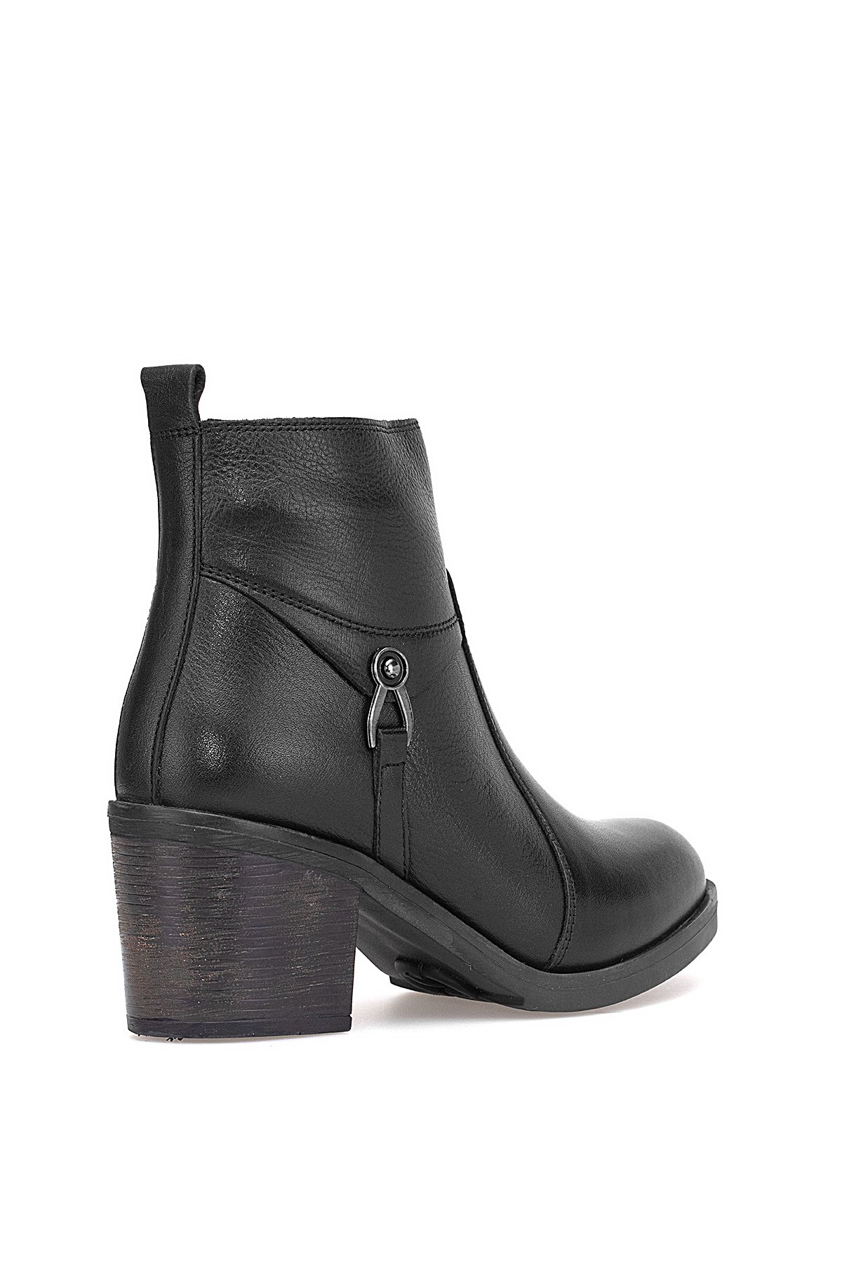 9361 Kadın Hakiki Deri Topuklu Bot Siyah - Görsel 5