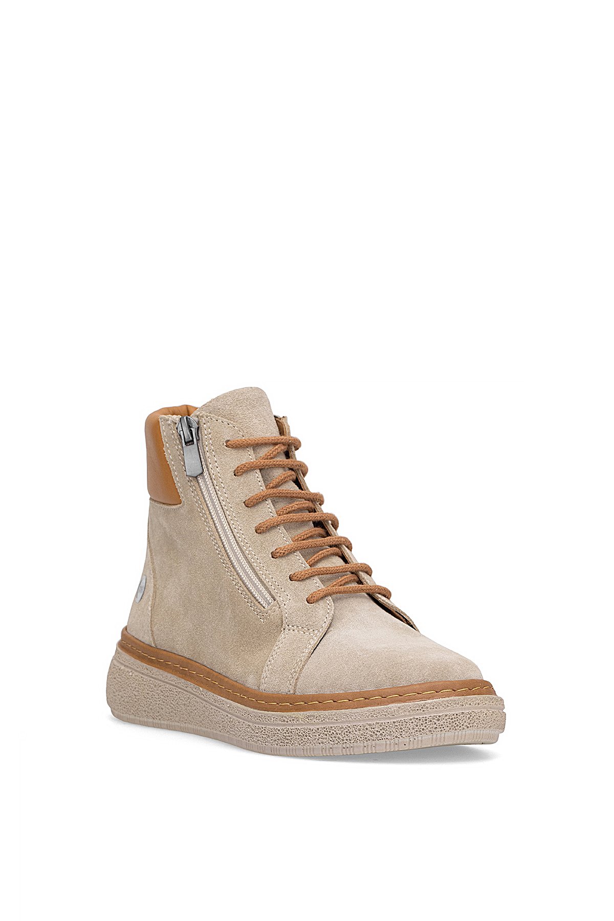 D25KB-1020 Kadın Hakiki Süet Deri Düz Bot Bej - Görsel 3