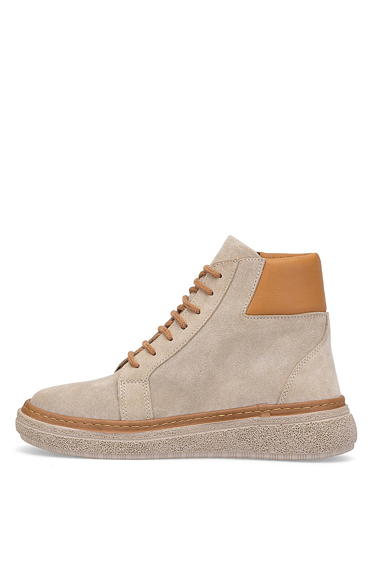 D25KB-1020 Kadın Hakiki Süet Deri Düz Bot Bej - Görsel 4