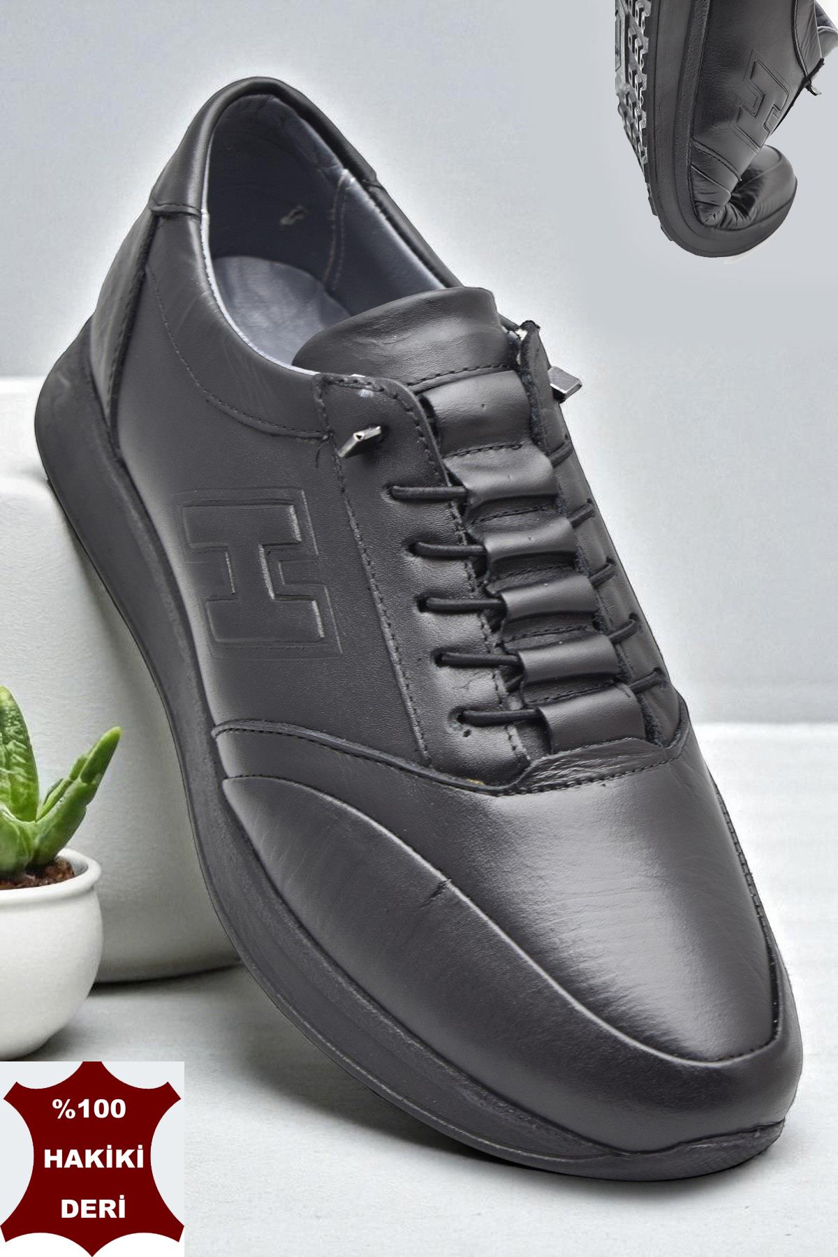 425M Ortopedik Taban Günlük Hakiki Deri Erkek Ayakkabı Casual Ayakkabı Lastik Bağcıklı - Görsel 4