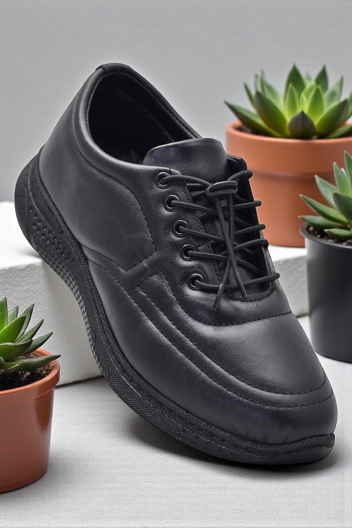 701 Tam Ortopedik Taban Hakiki Deri Erkek Ayakkabı Kadın Ayakkabı Kaymaz Taban Unisex Ayakkabı Lastikli Bağcık - Görsel 6