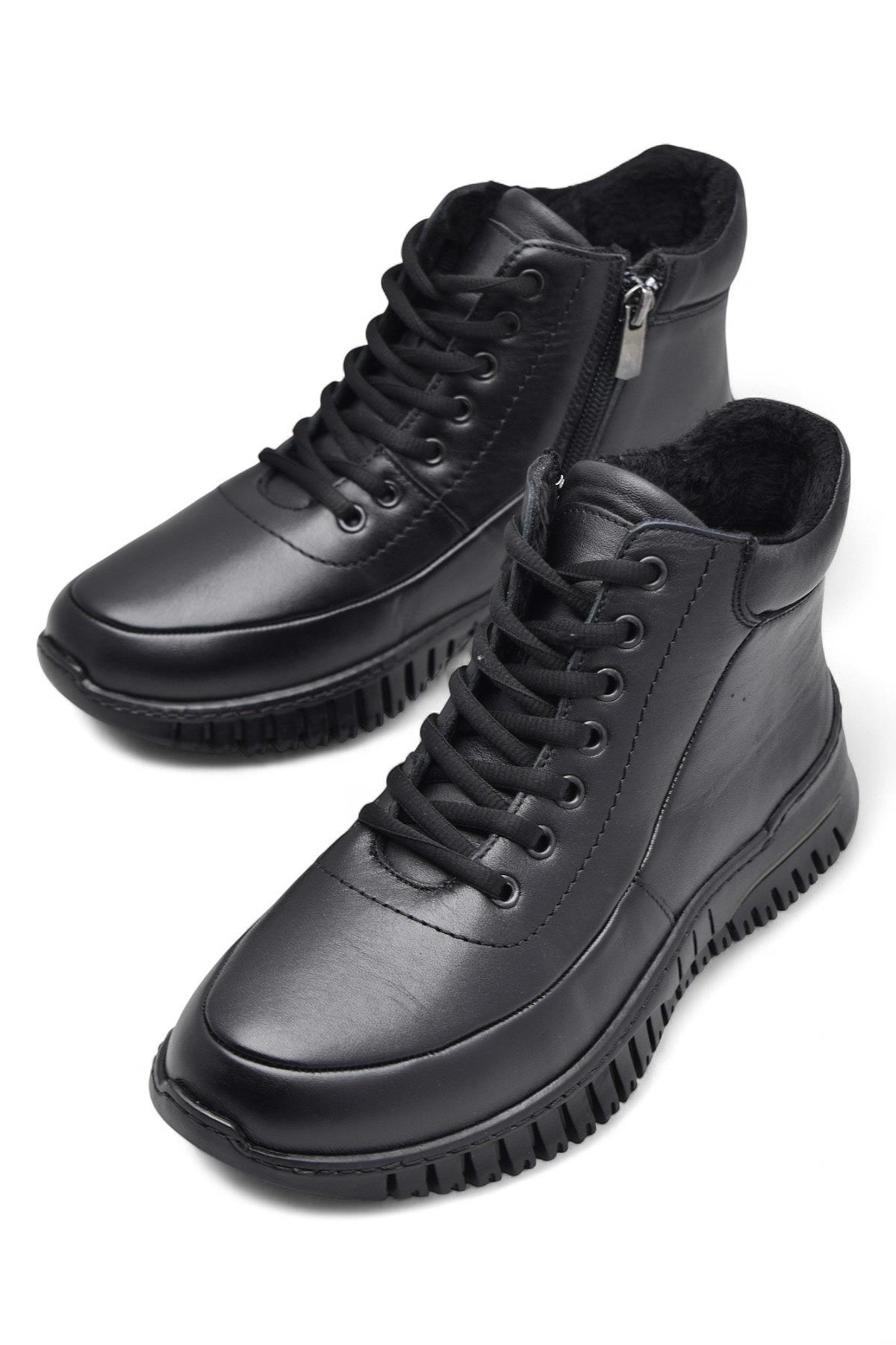 1459 Tam Ortopedik Siyah Hakiki Deri Kadın Bot Ayakkabı Fermuarlı Anne Bot - Görsel 3