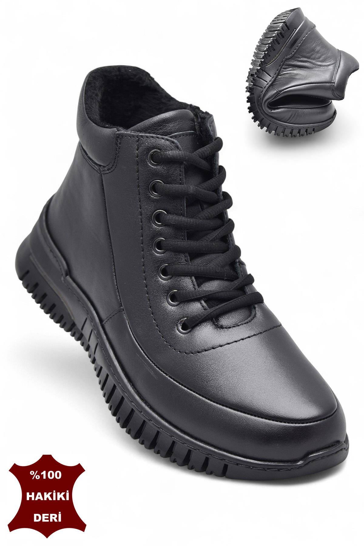 1459 Tam Ortopedik Siyah Hakiki Deri Kadın Bot Ayakkabı Fermuarlı Anne Bot - Görsel 4