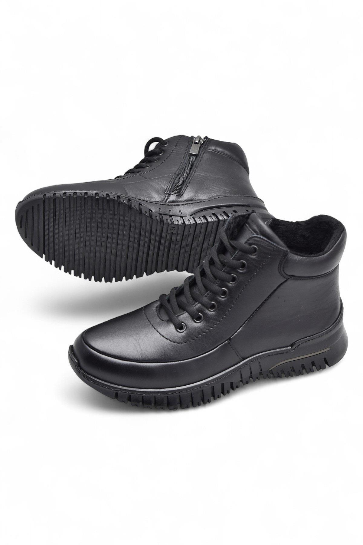 1459 Tam Ortopedik Siyah Hakiki Deri Kadın Bot Ayakkabı Fermuarlı Anne Bot - Görsel 5