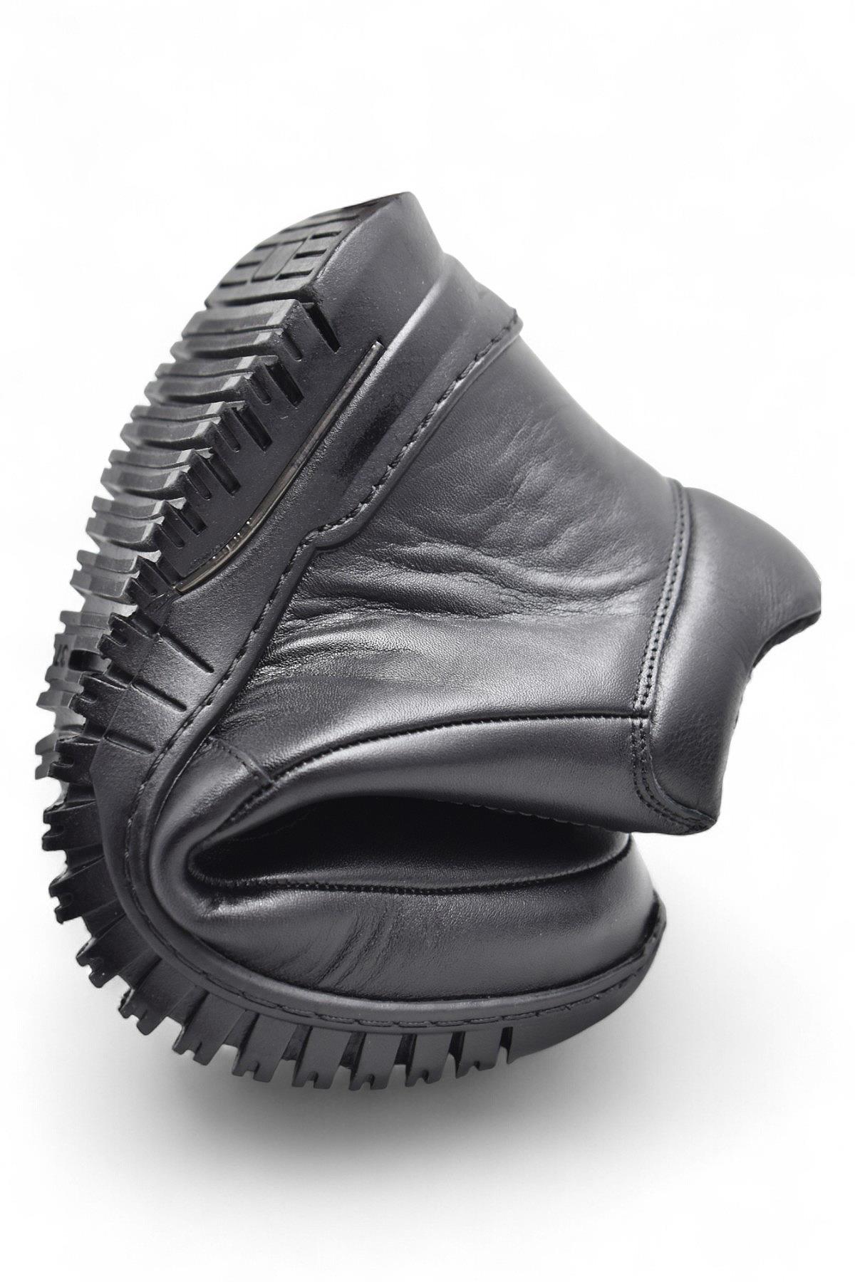 1459 Tam Ortopedik Siyah Hakiki Deri Kadın Bot Ayakkabı Fermuarlı Anne Bot - Görsel 7