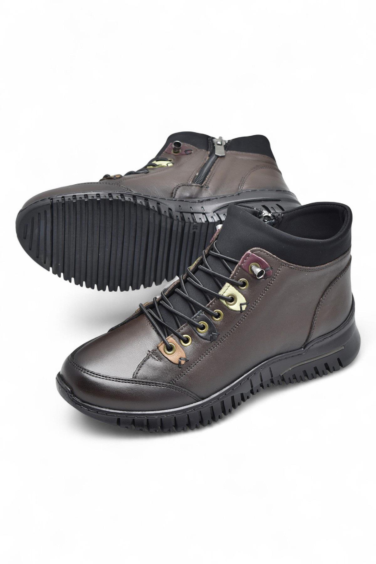 1988 Tam Ortopedik Siyah Hakiki Deri Kadın Bot Lastikli Fermuarlı Kışlık Anne Deri Bot - Görsel 5