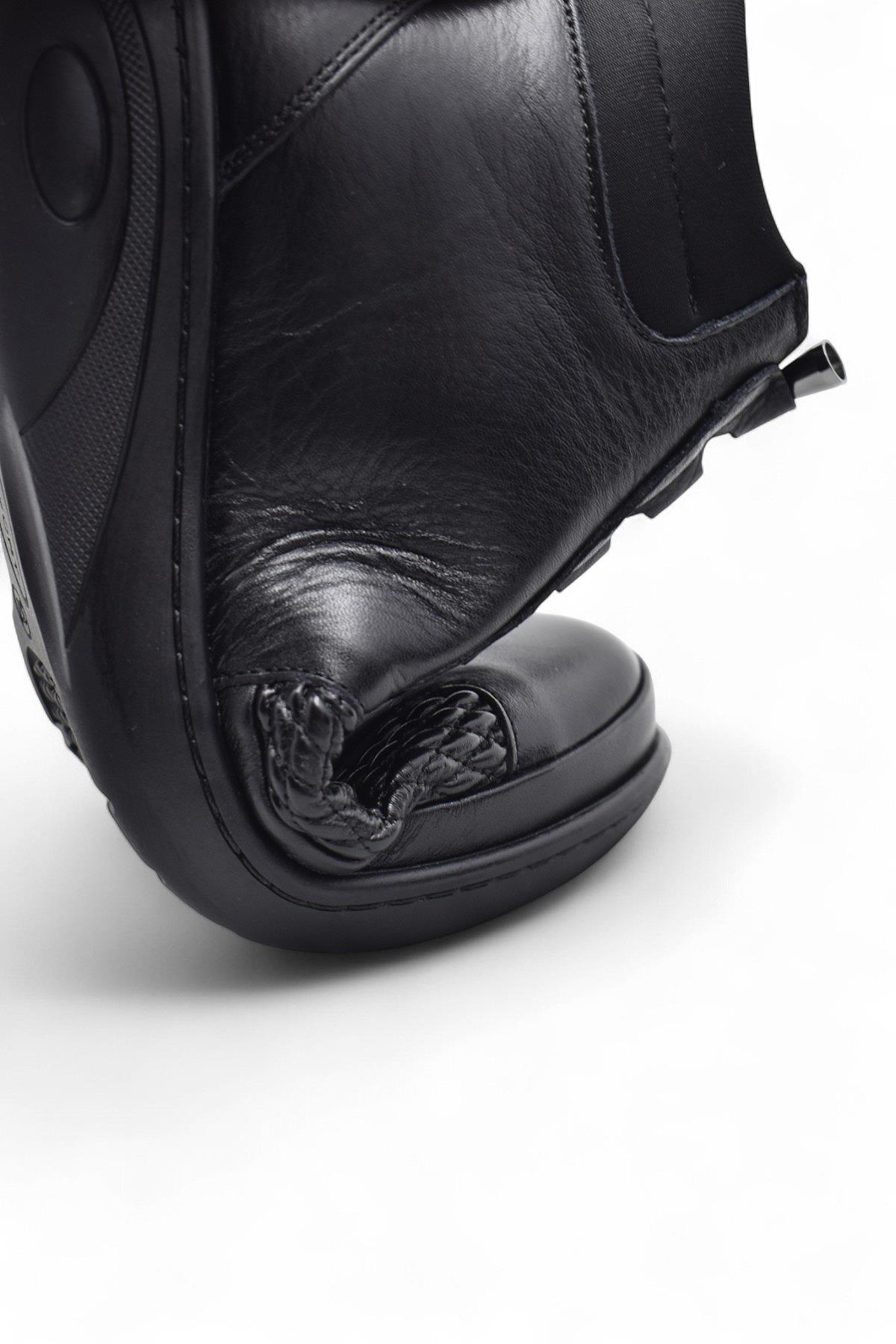 1454 Tam Ortopedik Siyah Hakiki Deri Kadın Bot Lastikli Fermuarlı Anne Kışlık Deri Bot - Görsel 8