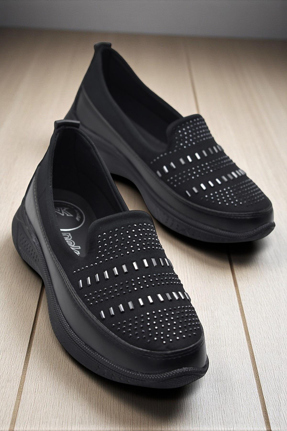 102 Streçli Taşlı Ortopedik Taban Günlük Kadın Ayakkabı Babet Casual Günlük Ayakkabı - Görsel 4