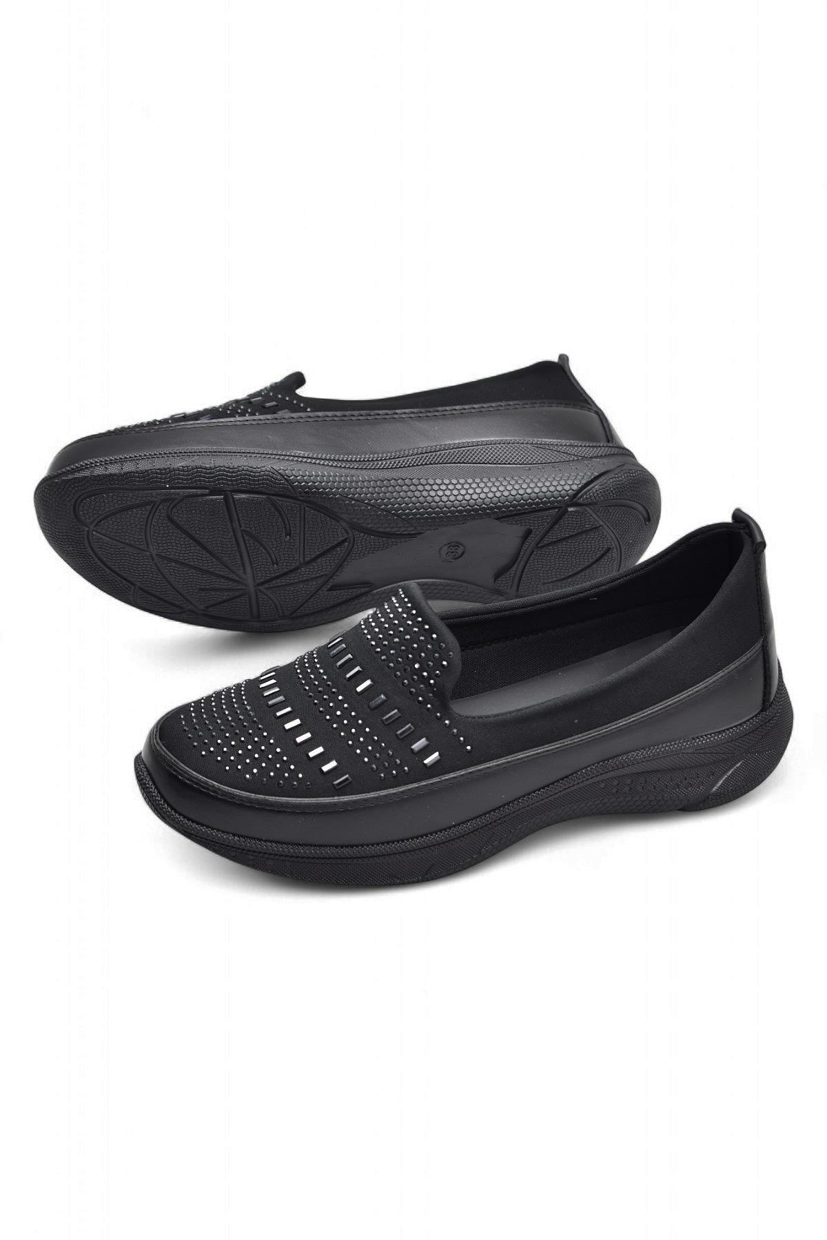 102 Streçli Taşlı Ortopedik Taban Günlük Kadın Ayakkabı Babet Casual Günlük Ayakkabı - Görsel 5