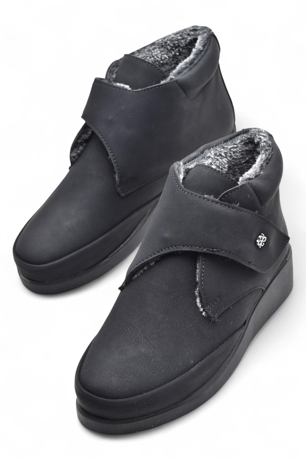 200ZMRT Ortopedik Taban İçi Kürklü Siyah Anne Botu Kadın Cırtlı Bot Ayakkabı - Görsel 4