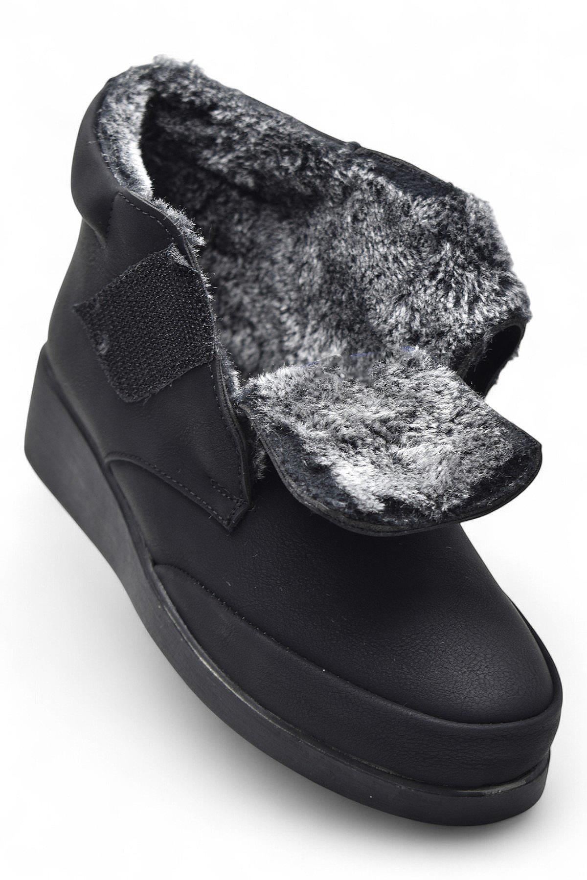 200ZMRT Ortopedik Taban İçi Kürklü Siyah Anne Botu Kadın Cırtlı Bot Ayakkabı - Görsel 5