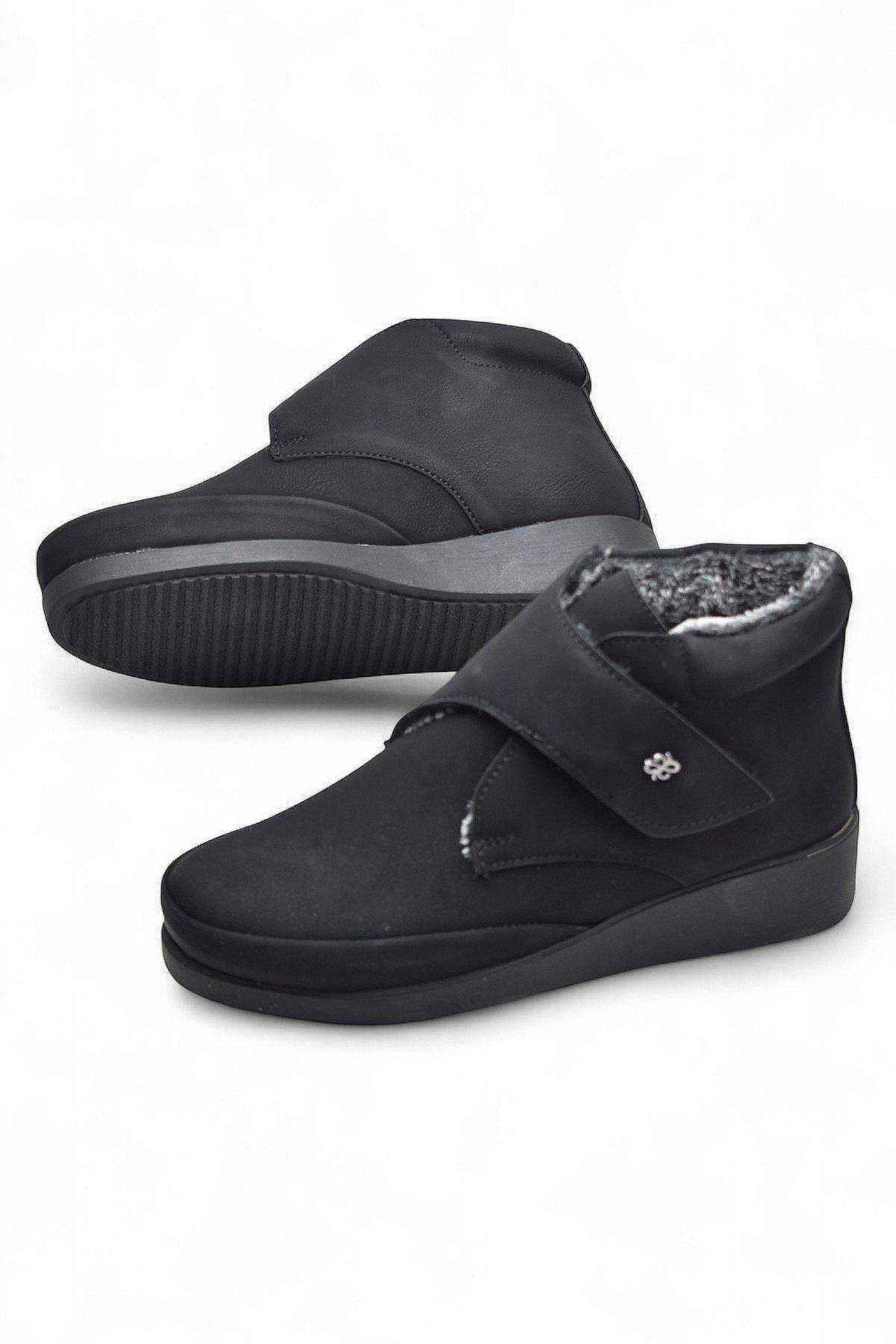 200ZMRT Ortopedik Taban İçi Kürklü Siyah Anne Botu Kadın Cırtlı Bot Ayakkabı - Görsel 6