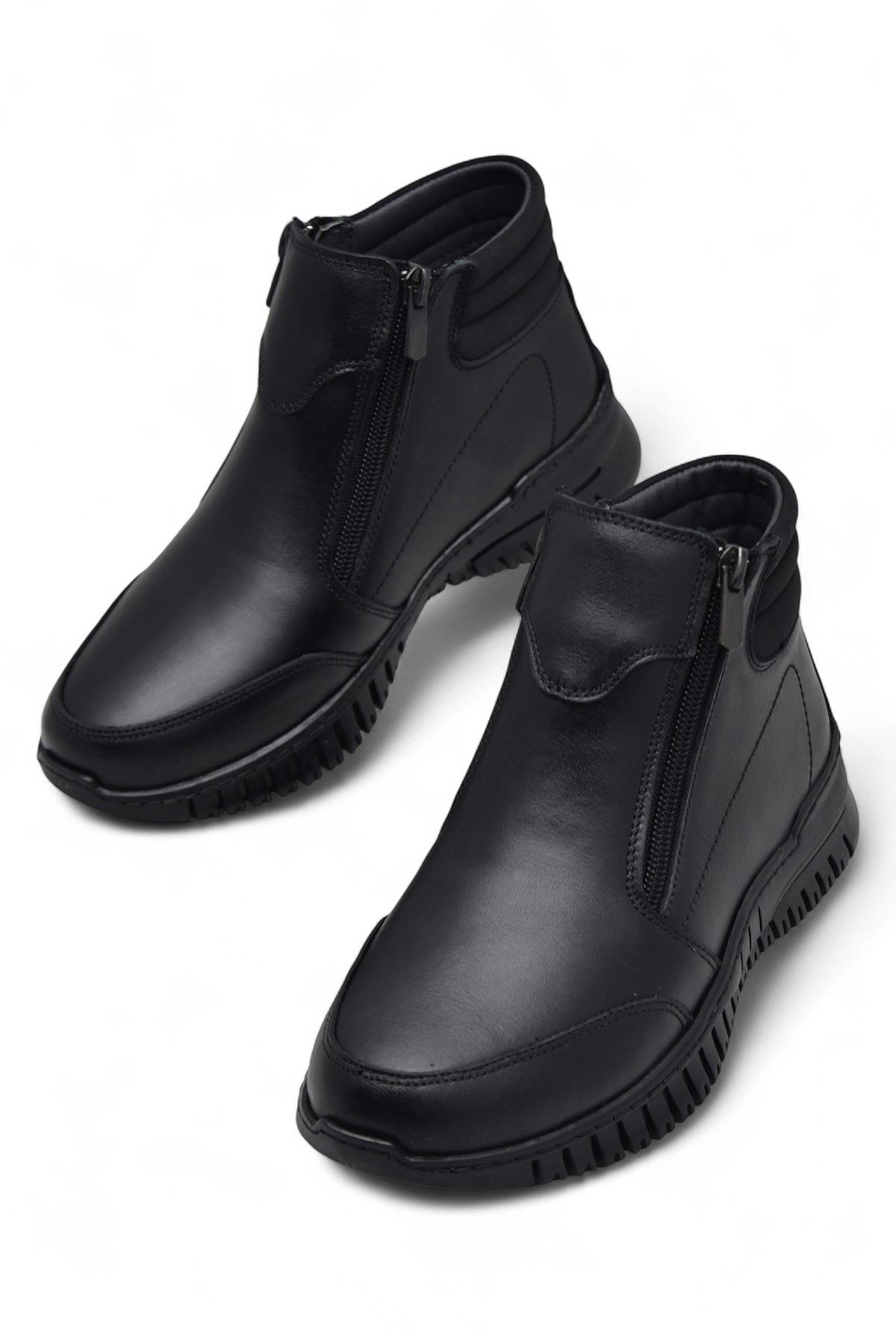 1456 Tam Ortopedik Siyah Hakiki Deri Kadın Bot Çift Fermuarlı Anne Kışlık Deri Bot - Görsel 3
