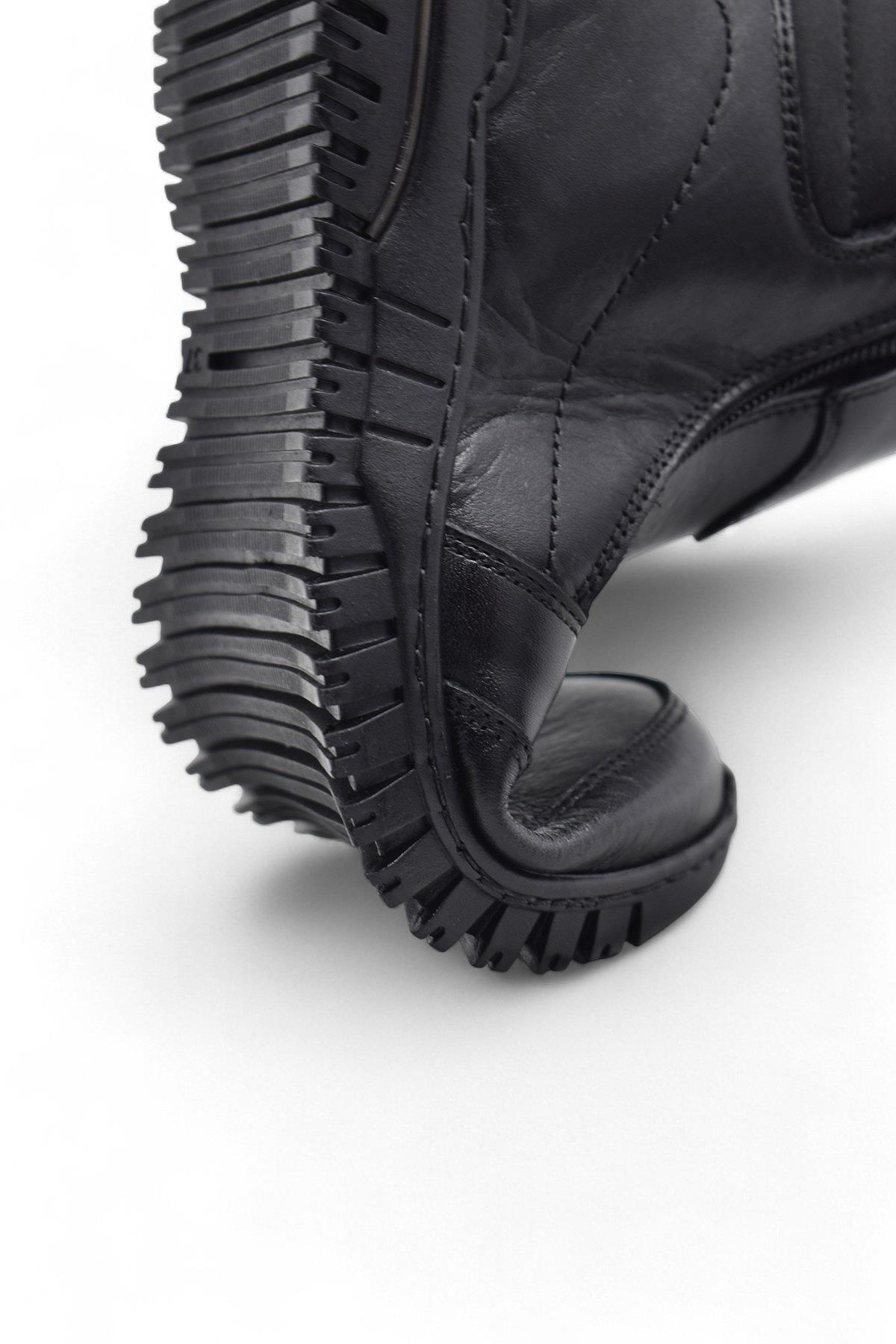 1456 Tam Ortopedik Siyah Hakiki Deri Kadın Bot Çift Fermuarlı Anne Kışlık Deri Bot - Görsel 7