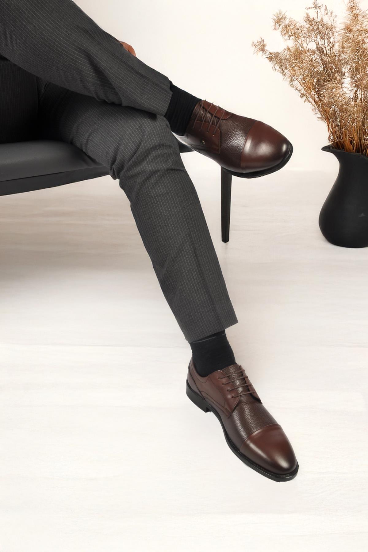 1612200 M Kahverengi Hakiki Deri Bağcıklı Erkek Klasik Ayakkabı - Görsel 2