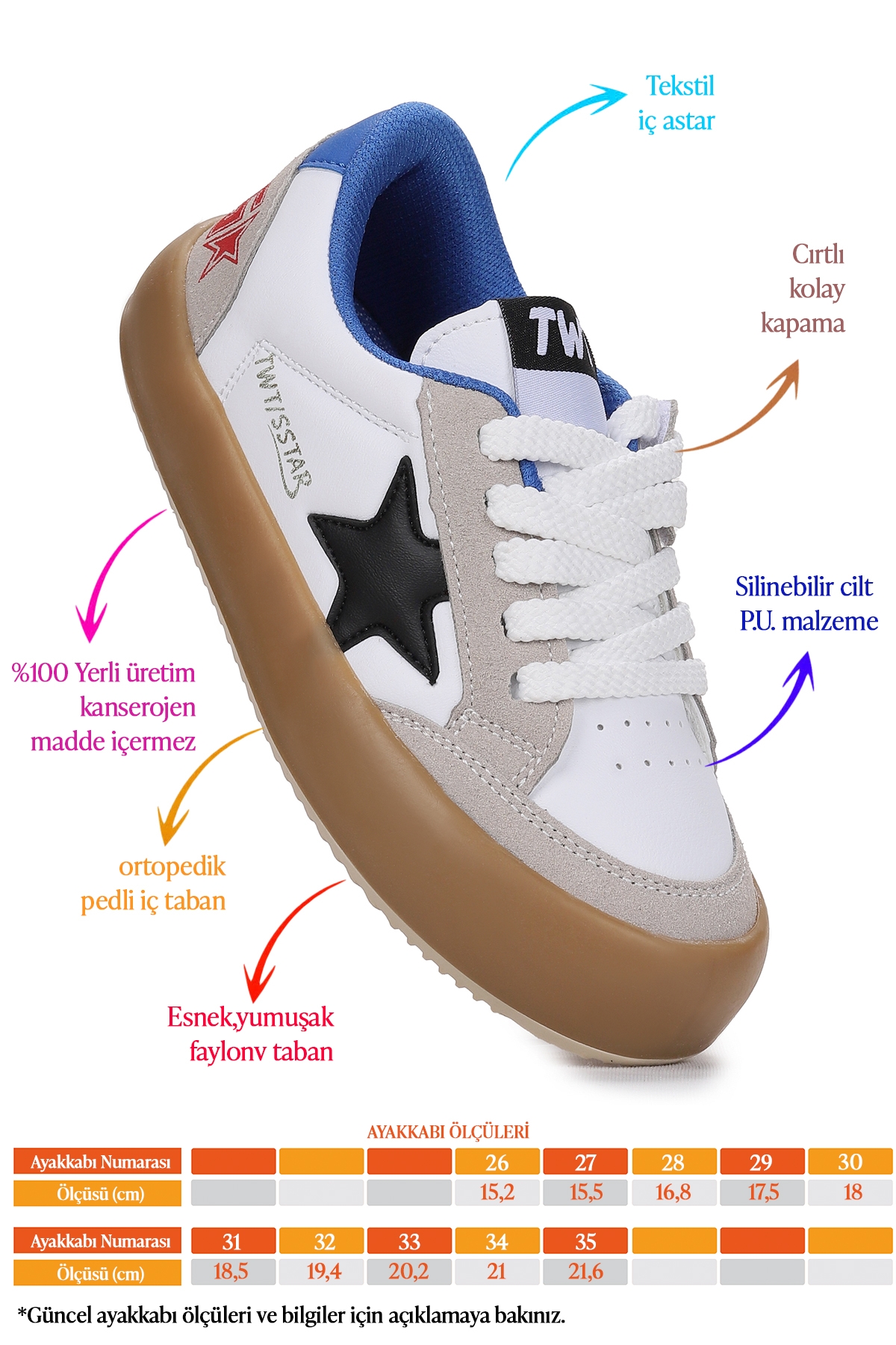 Rida Günlük Cırtlı Bağcıklı Erkek Çocuk Spor Ayakkabı Buz - Beyaz - Saks - Görsel 3