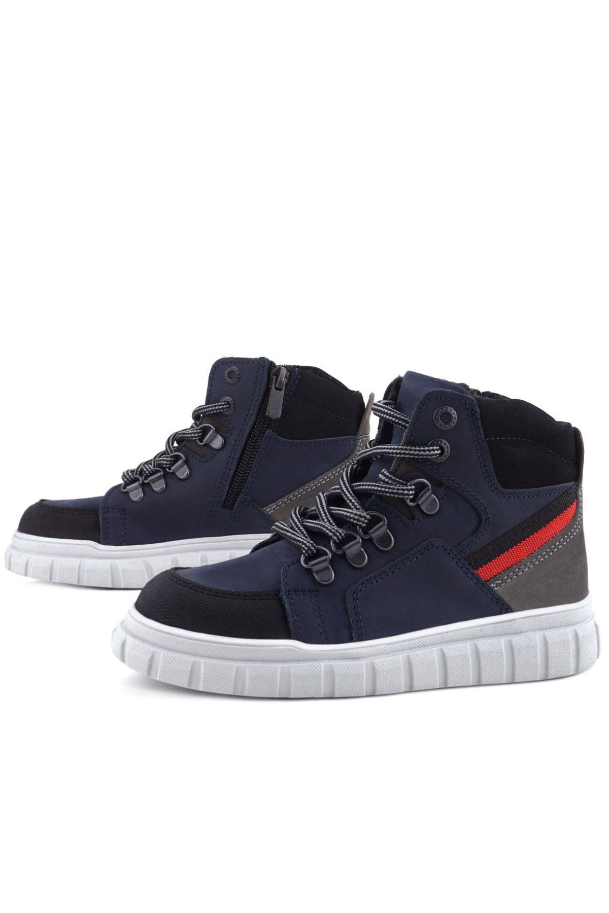 Hakiki Deri Lacivert Fermuarlı Erkek Çocuk Bot - Görsel 6