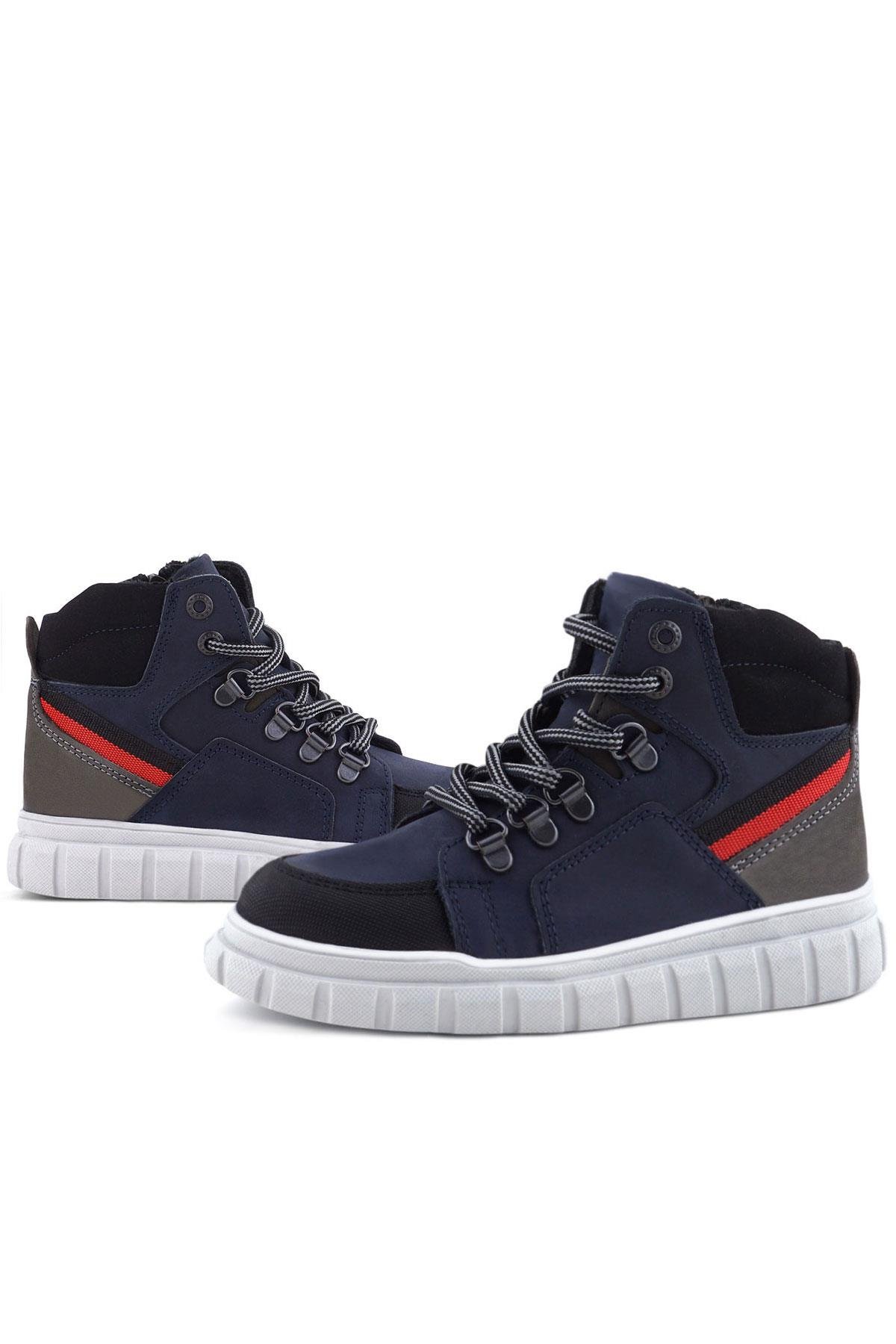 Hakiki Deri Lacivert Fermuarlı Erkek Çocuk Bot - Görsel 8