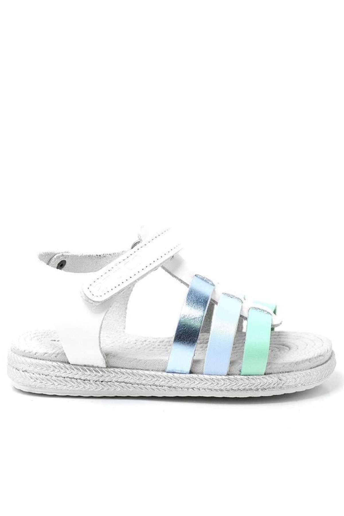 Artico Bellini Vaketa Hakiki Deri Beyaz Mavi Yeşil Kız Bebek Çocuk Sandalet - Görsel 3