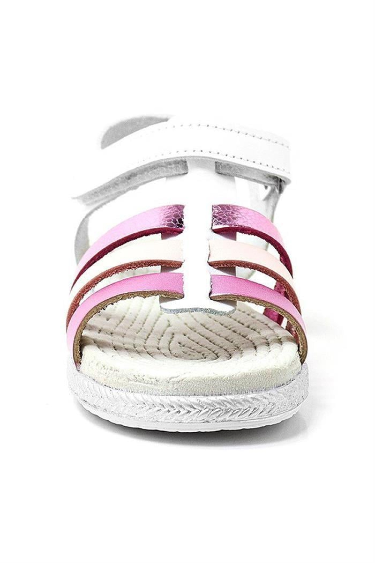 Artico Bellini Vaketa Hakiki Deri Beyaz Fuşya Pembe Kız Bebek Çocuk Sandalet - Görsel 5