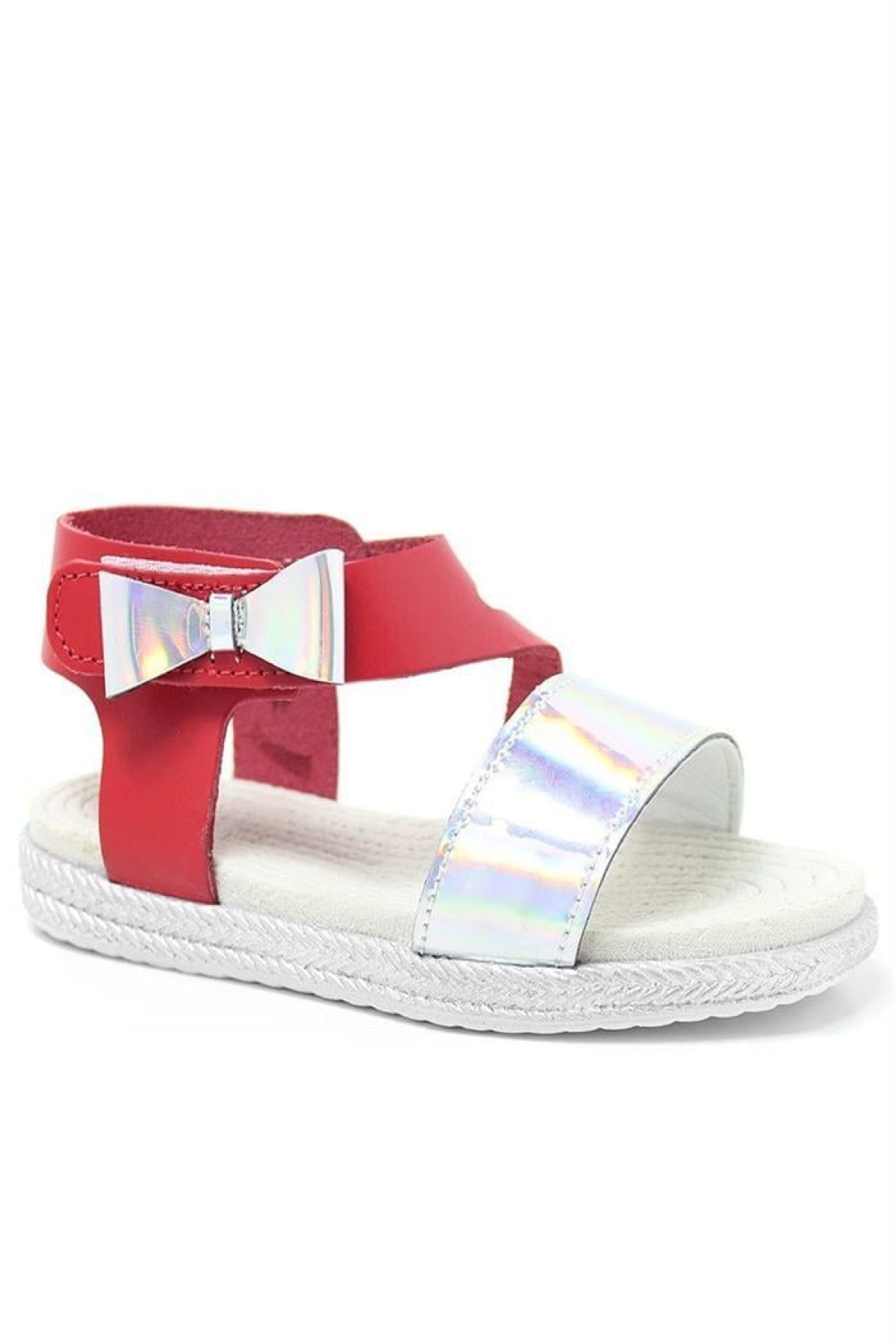 Artico Elenis Hakiki Deri Kırmızı Gümüş Kız Bebek Sandalet - Görsel 2