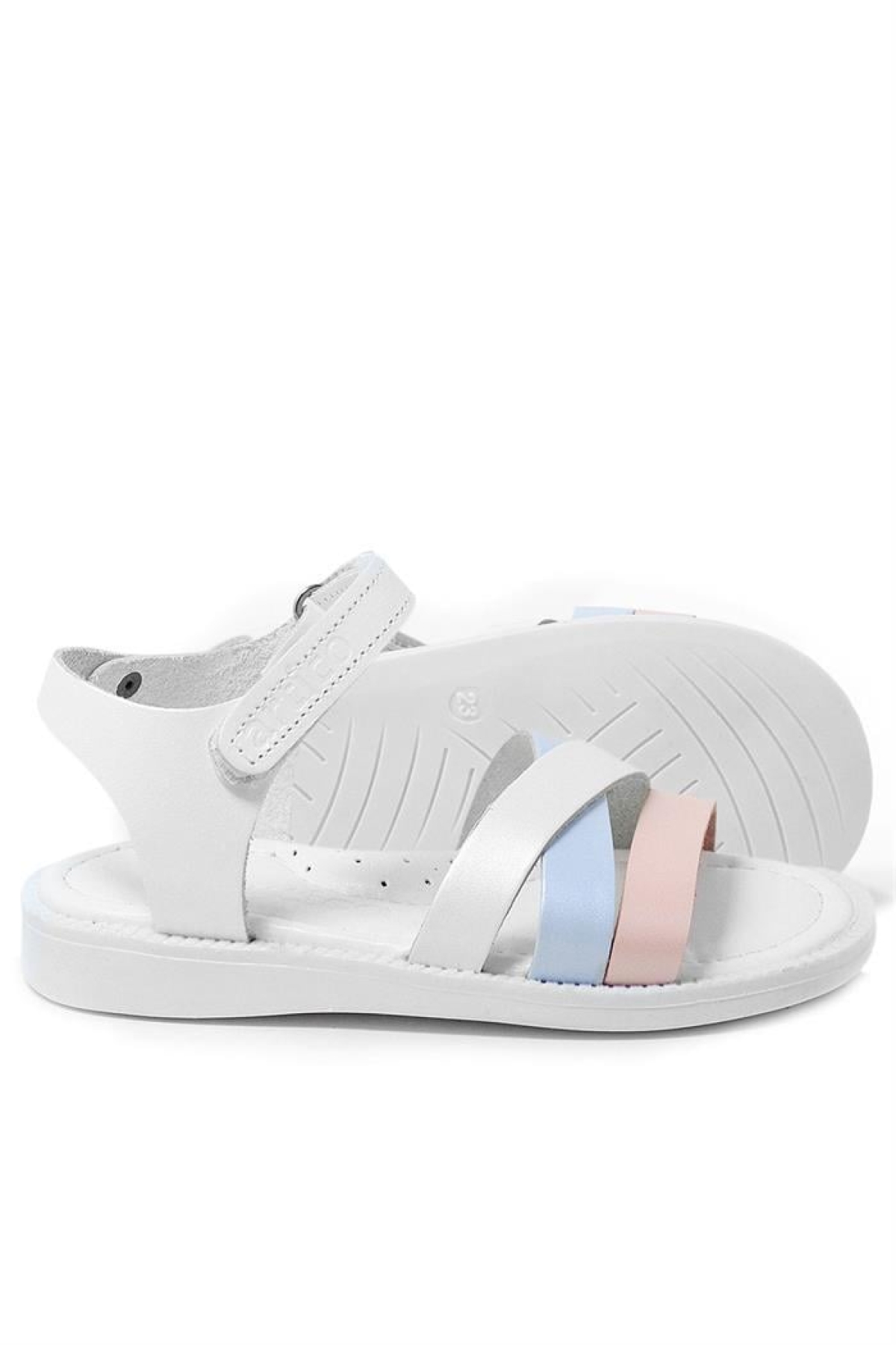 Artico Alexia Hakiki Deri Vaketa Pembe Beyaz Kız Bebek Sandalet - Görsel 6